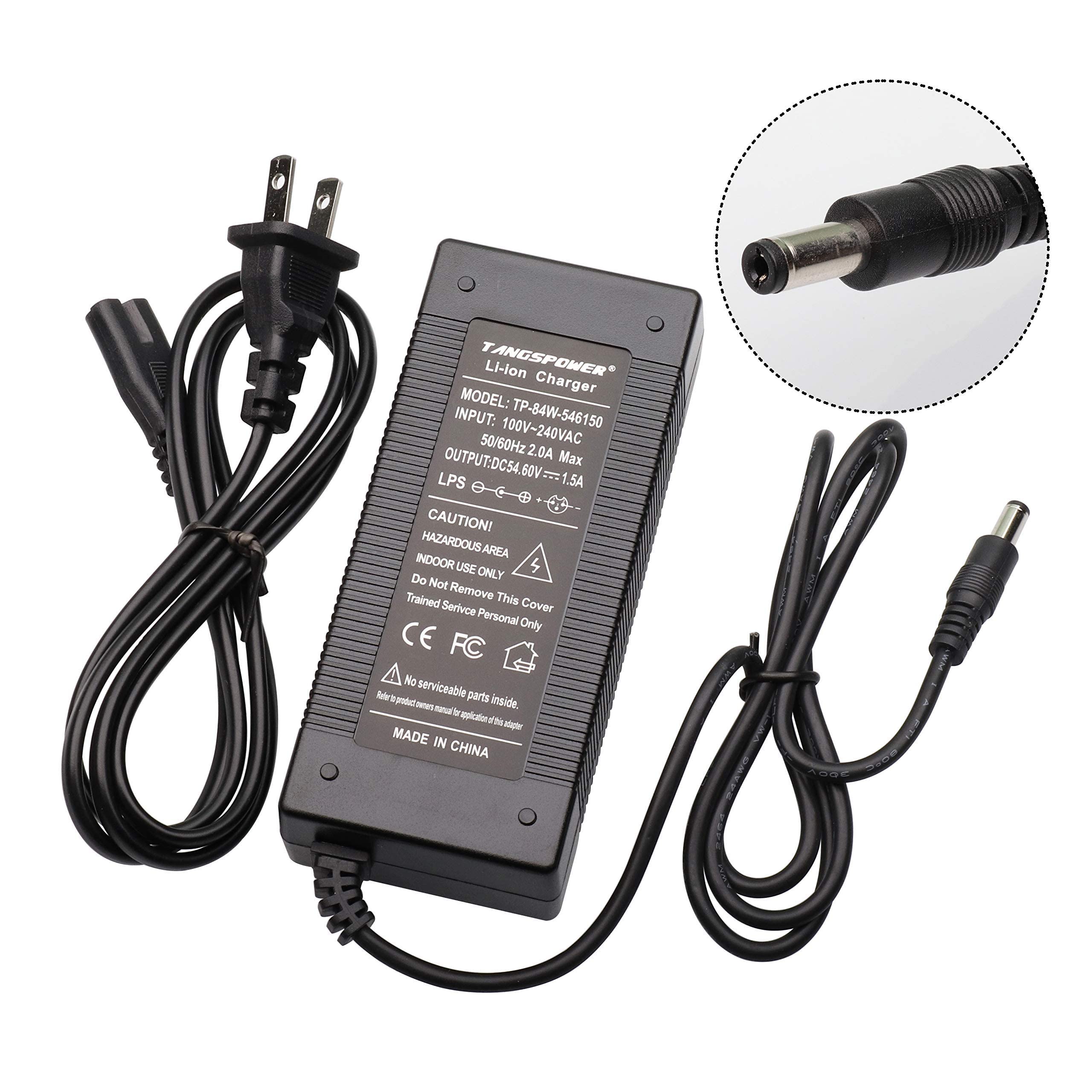 48V 54.6V Lithium Battery Charger - 48 Volt DC Power Supply Adapter with 5.5mm Round Plug for Rad Power Bikes, E-Bikes, Scooters & Electric Vehicles - Perfect for Home, Commuting & Outdoor Adventures