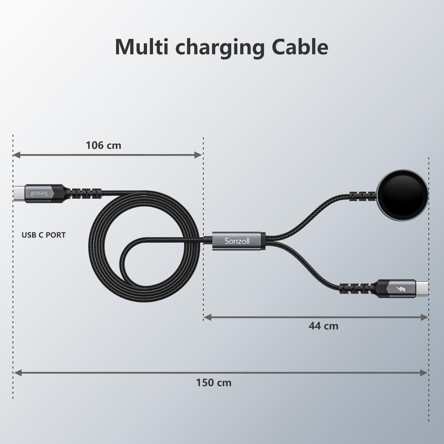 2 in 1 Samsung Watch Charger & USB C Fast Charger - 5FT Magnetic Charging Cable Compatible with Galaxy Watch 7/6/5/4/3/Active2 & Galaxy S24/S23/S22/S21/S20 - Perfect for Travel, Office & Nightstand Charging