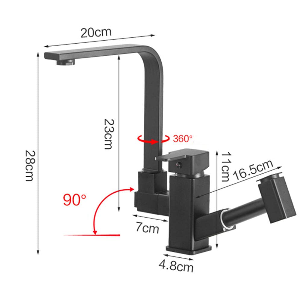 Black Pull-Down Kitchen Sink Faucet with Sprayer - Solid Brass Modern Waterfall Mixer Tap for Farmhouse & RV - Perfect for Washing Dishes, Filling Pots & Cleaning Large Sinks