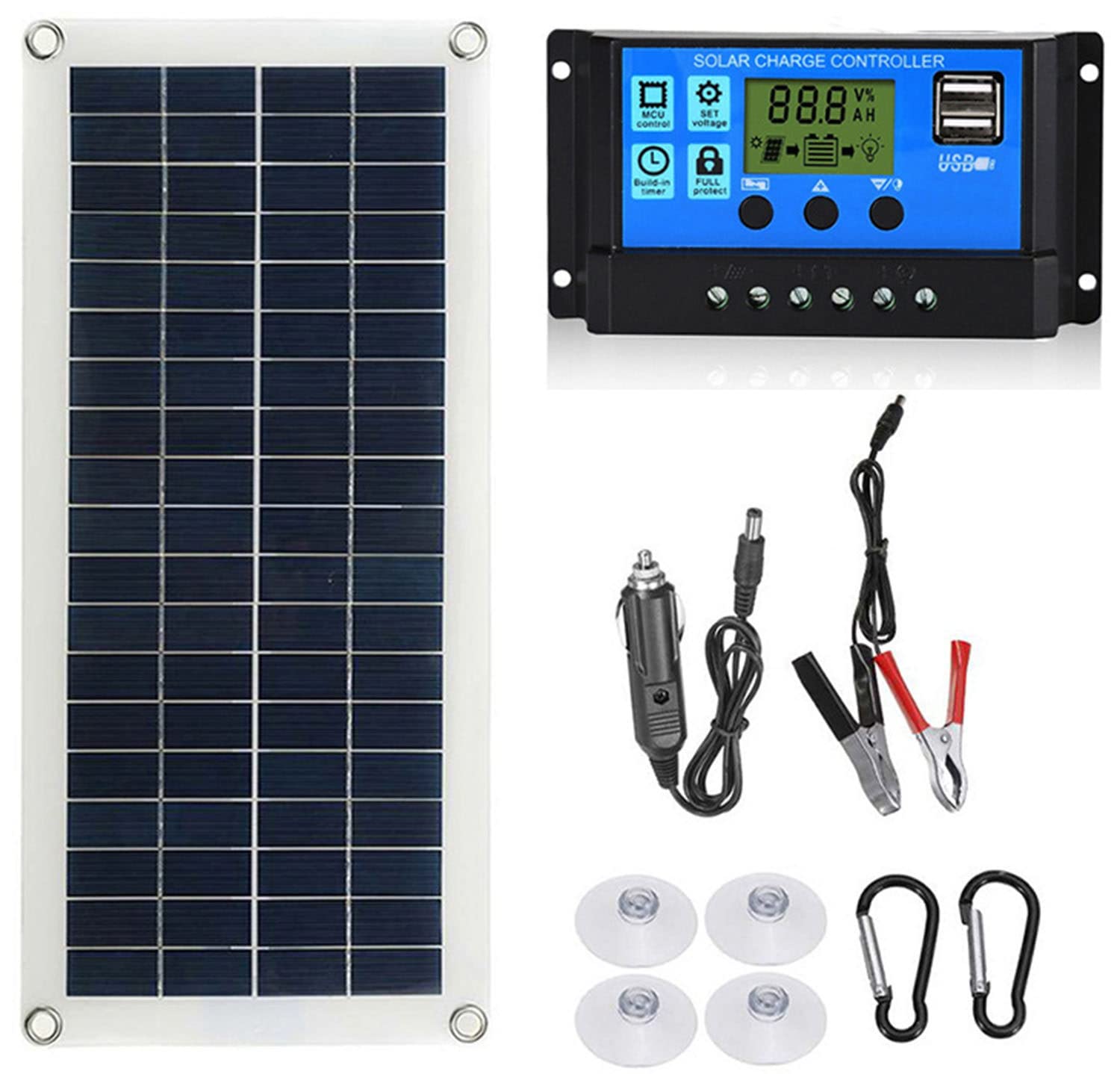 50W Portable Monocrystalline Solar Panel with 50A Controller - Lightweight ETFE Solar Panel for Home, Yard, RV & Outdoor Use - Perfect for Camping, Hiking & Emergency Power Backup
