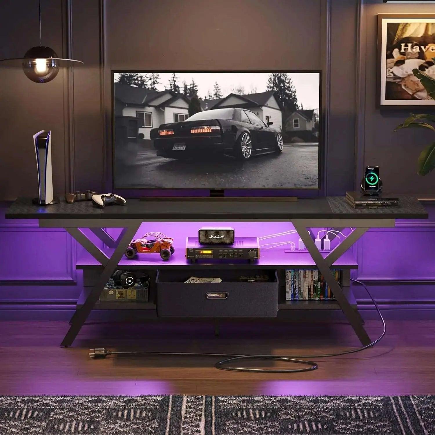 Bestier LED Gaming TV Stand for 65/70/75 inch TVs with Power Outlets & USB Ports - Modern Entertainment Center for Living Room, Bedroom & Game Room