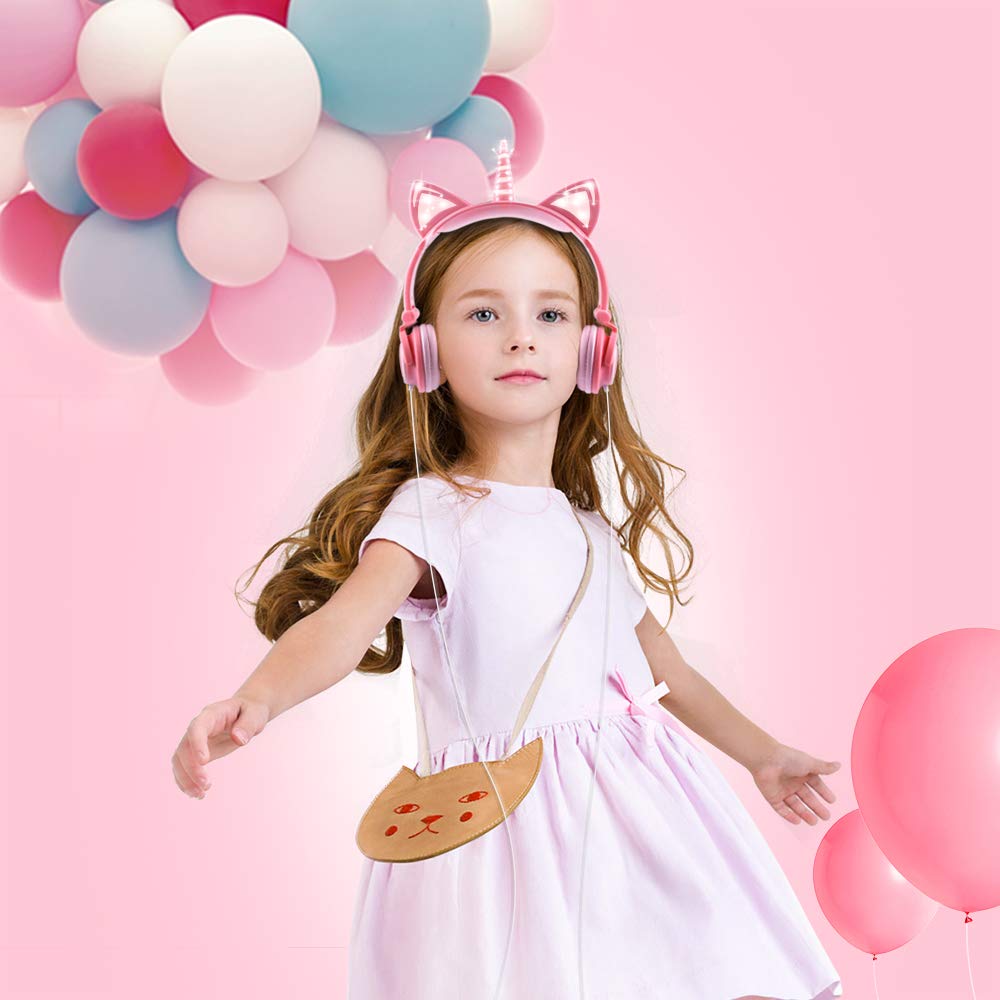 Unicorn Cat Ear Headphones for Kids - Wired On-Ear LED Headphones with 3.5mm Jack for Girls | Perfect for School, Travel & Phone Use