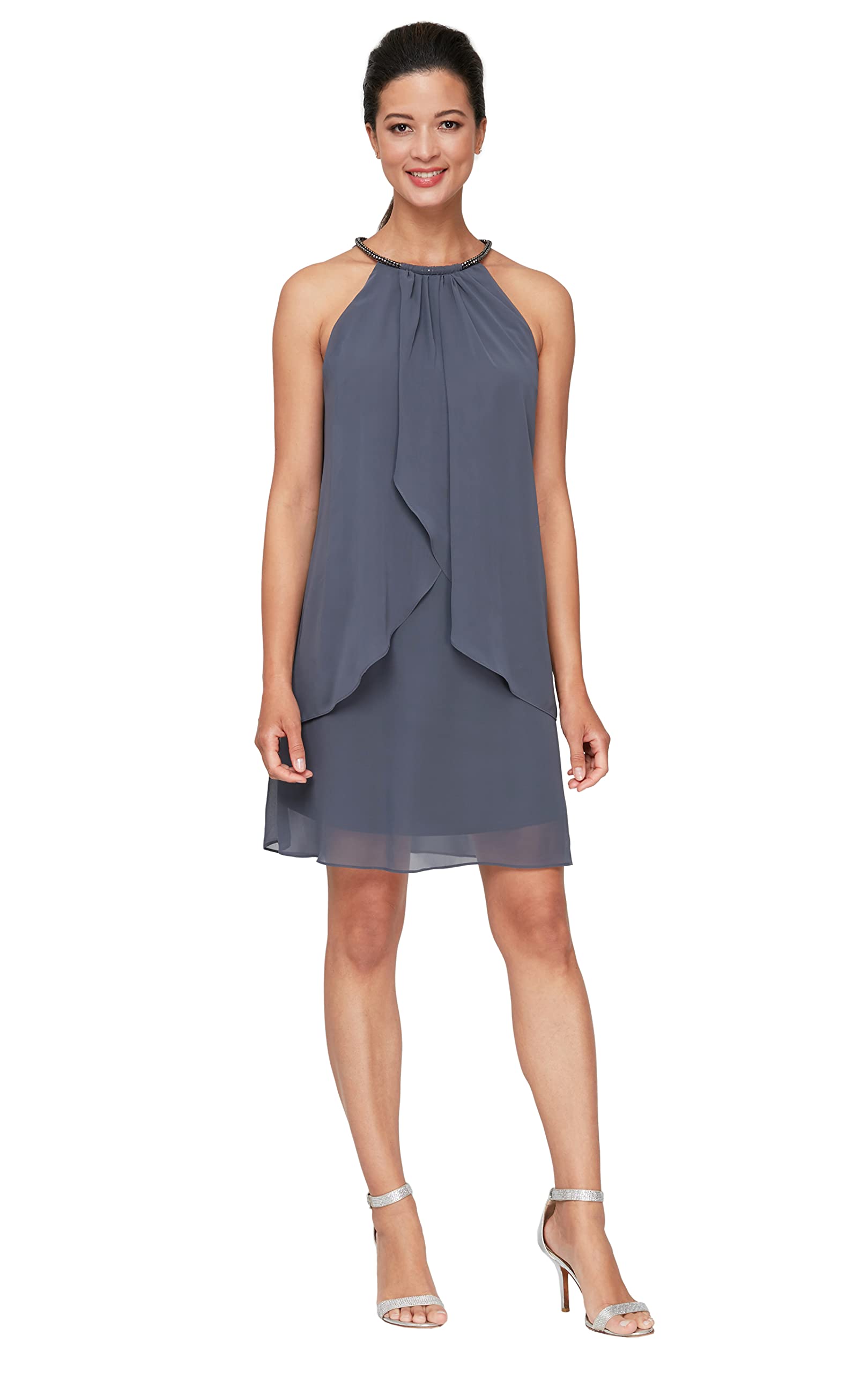 S.L. Fashions Women's Beaded Halter Neck Cocktail Dress for Wedding Guest, Party, Evening Events - Available in Petite & Regular Sizes - Perfect for Formal Occasions, Bridal Showers, and Special Celebrations