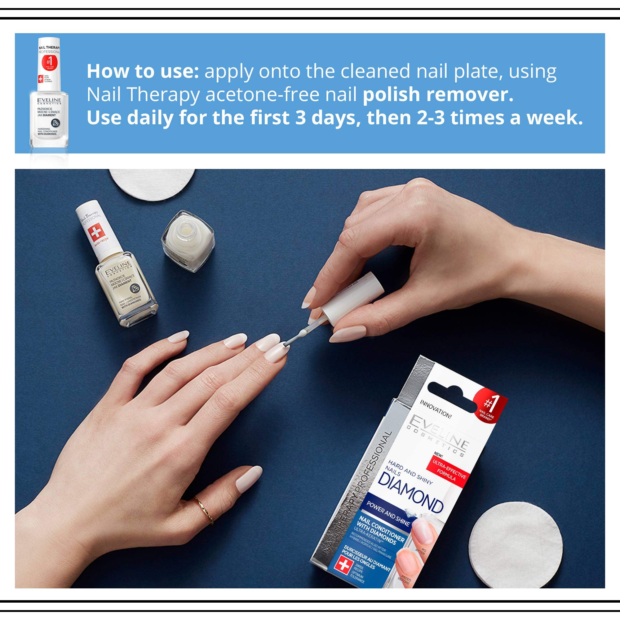 Eveline Cosmetics Professional Diamond Nail Hardener & Strengthener with Titanium Formula - Nail Care Treatment for Strong, Healthy Nails - 12ml | Perfect for Salon Use & At-Home Manicures