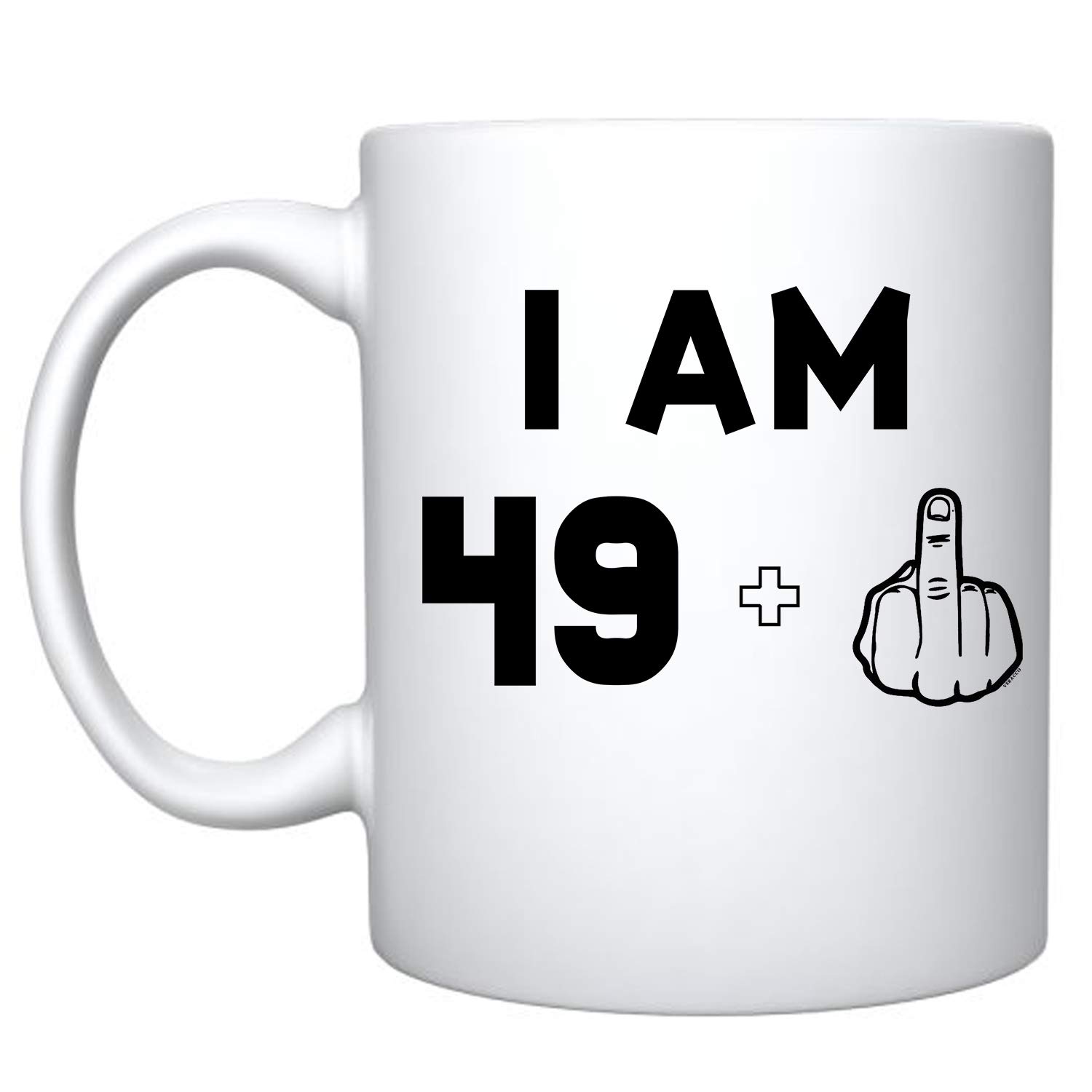 Veracco I'm 49+1 Middle Finger Ceramic Coffee Mug - Funny 50th Birthday Gift for Men & Women - Fifty and Fabulous Novelty Cup (White) - Perfect for Office Pranks, Retirement Parties & Milestone Celebrations