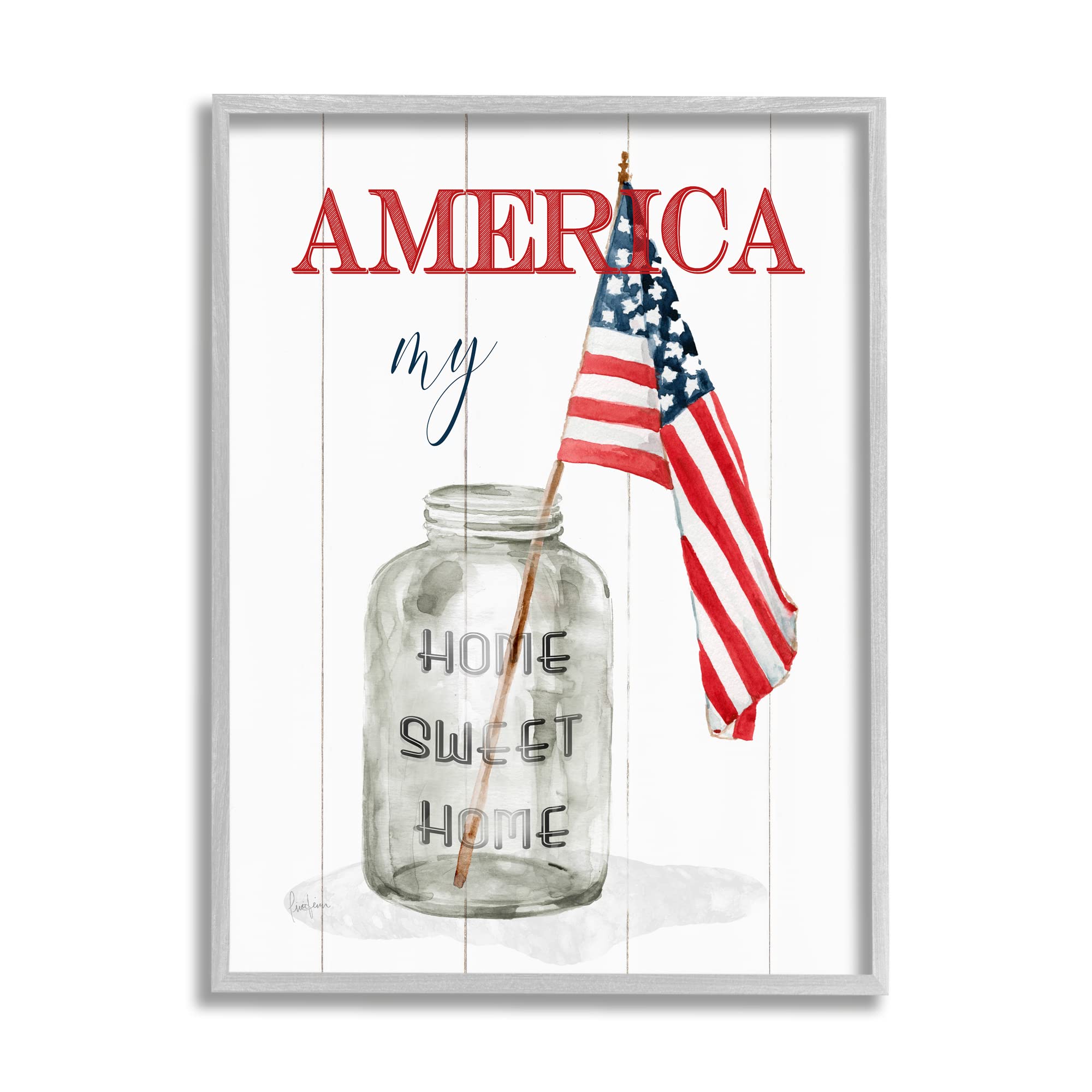 Stupell Industries 'America My Home Sweet Home' Patriotic Country Flag Wall Art - Designed by Livi Finn - Perfect for Living Room, Bedroom & Office Decor