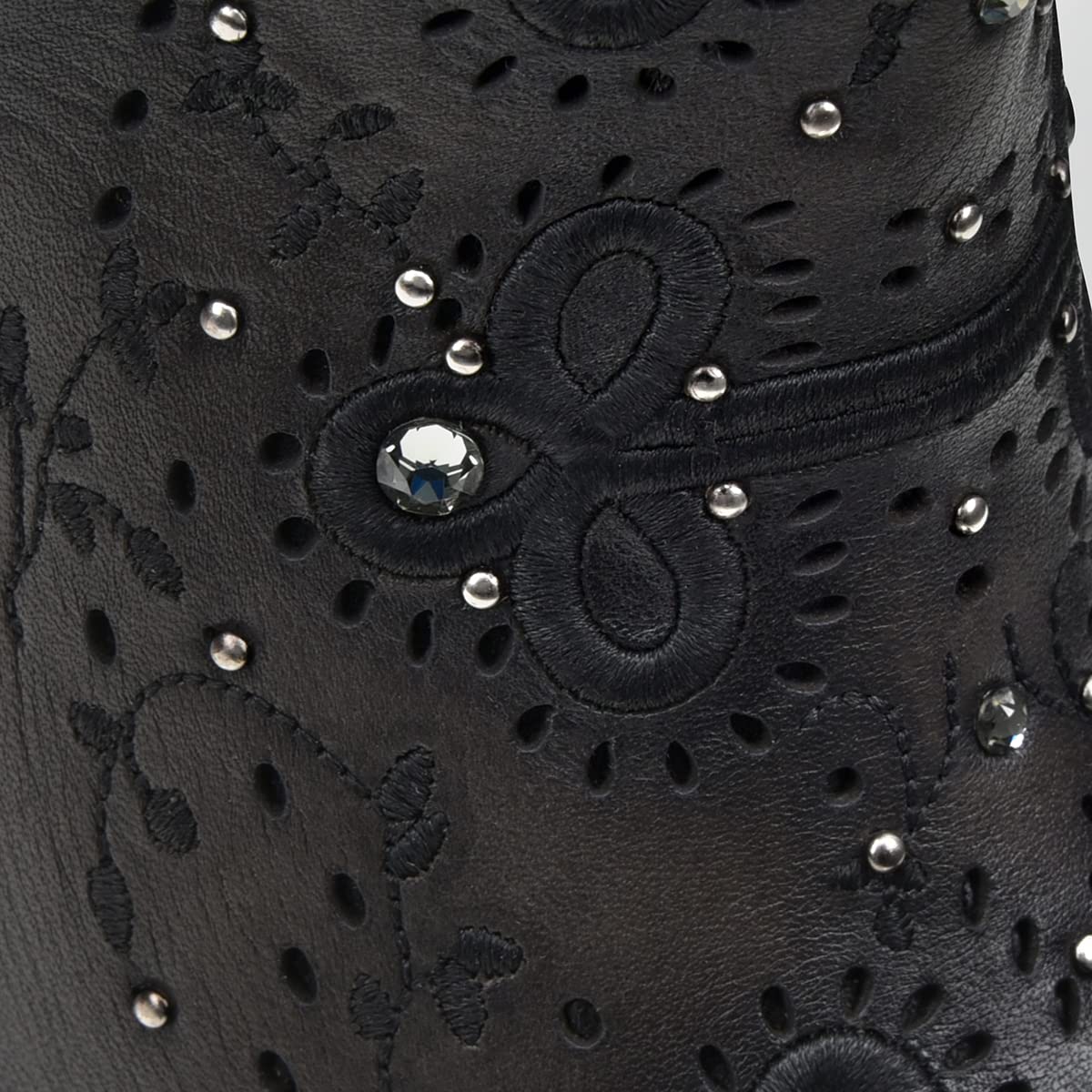 Cuadra Women's Leather Bootie with Zipper & Crystals - Stylish Black Ankle Boots for Night Out