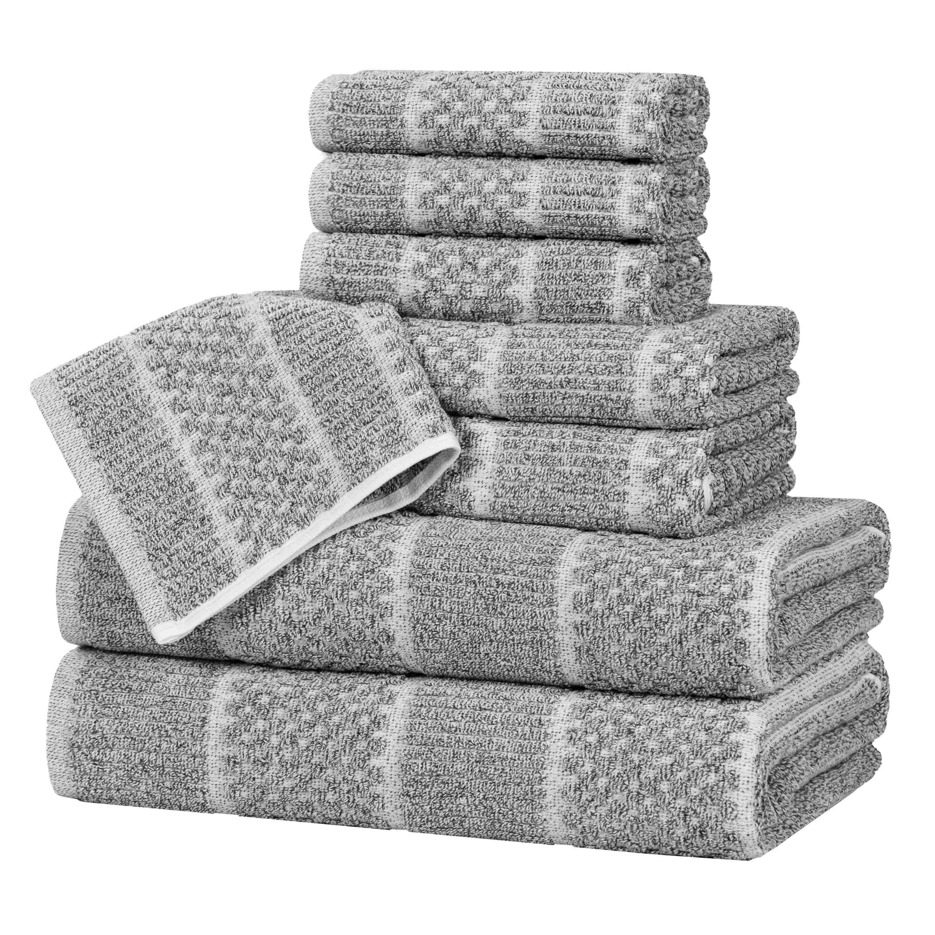 Premium 8-Piece Cotton Blend Towel Set - Medium Weight, Checkered & Ribbed Design for Bath, Spa, and Beach | Soft & Absorbent Luxury Towels