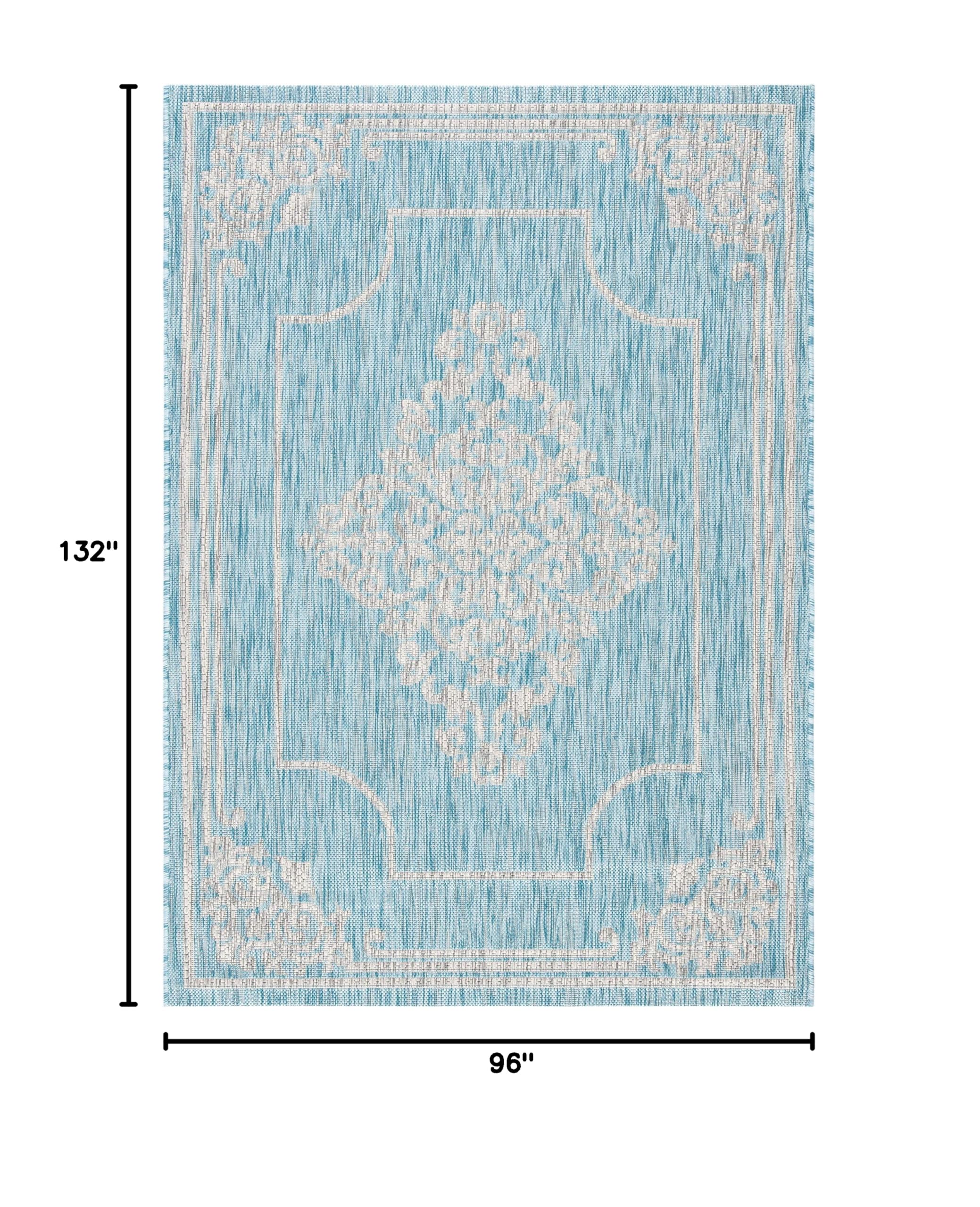 SAFAVIEH Courtyard Collection 8' x 11' Aqua/Grey Indoor Outdoor Waterproof Area Rug - Easy to Clean, Perfect for Patio, Backyard, Mudroom & High Traffic Areas