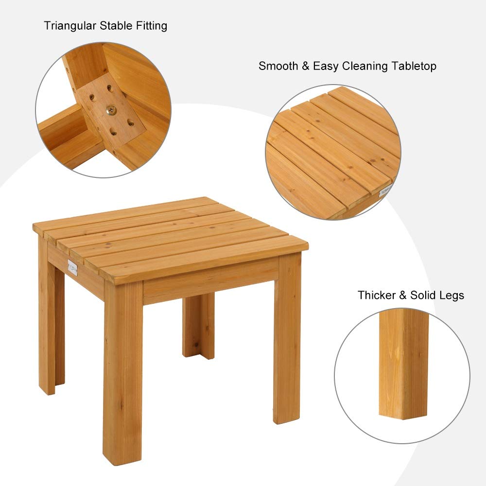 VINGLI 2-Piece Folding Wooden Adirondack Chair Set with Table - Ergonomic Outdoor Patio Furniture for Fire Pit, Beach, Balcony & Backyard - Natural Finish Comfortable Lawn Chairs for Relaxing in Garden, Poolside or Deck