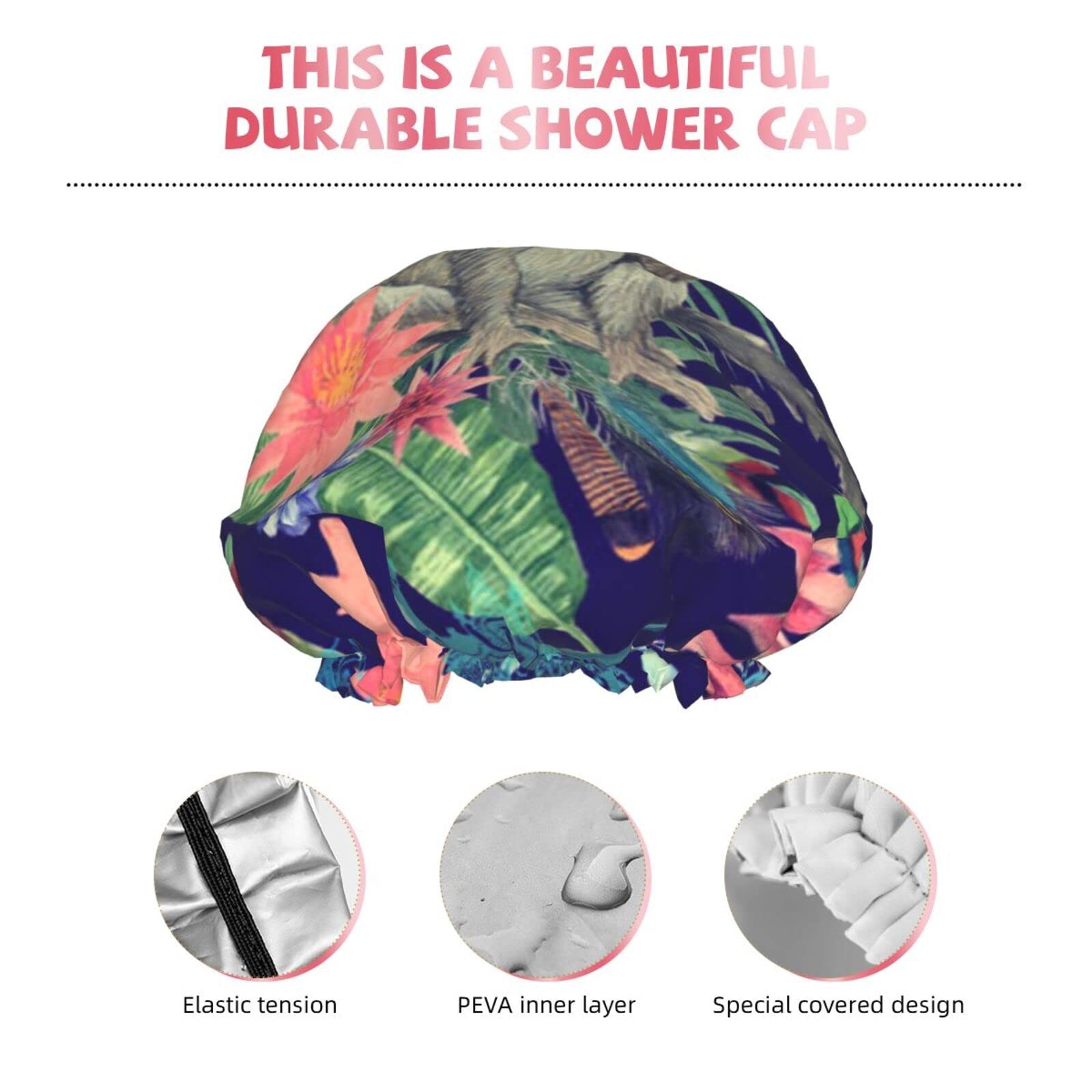 Waterproof Reusable Shower Cap for Women - Cute Monkey Peacock Design Bath Hair Cap for Shower & Bathing | Perfect for Spa, Swimming & Hair Care Routines