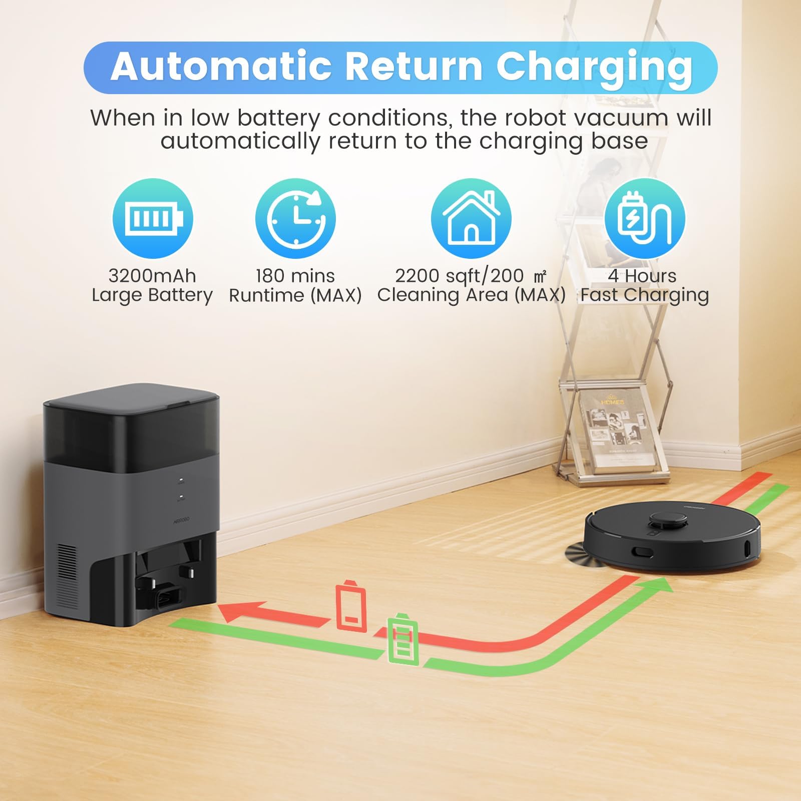 AIRROBO T20+ Robot Vacuum and Mop Combo with Self-Emptying Base | 60-Day Dustbin Capacity | Smart Mapping & Scheduling | Wi-Fi/App/Alexa Control | 180min Runtime | Ideal for Pet Hair, Hard Floors & Carpets | Perfect for Large Homes & Busy Families