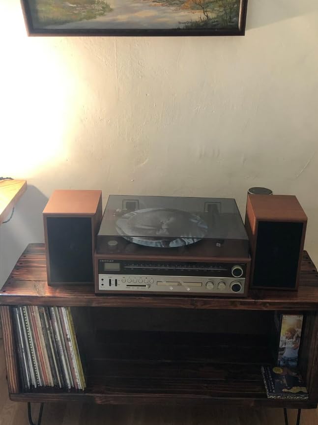 Vinyl Record Storage Furniture - Record Player Stand & Media Console with TV Stand | LP Storage & Turntable Stand in Honey Finish (40