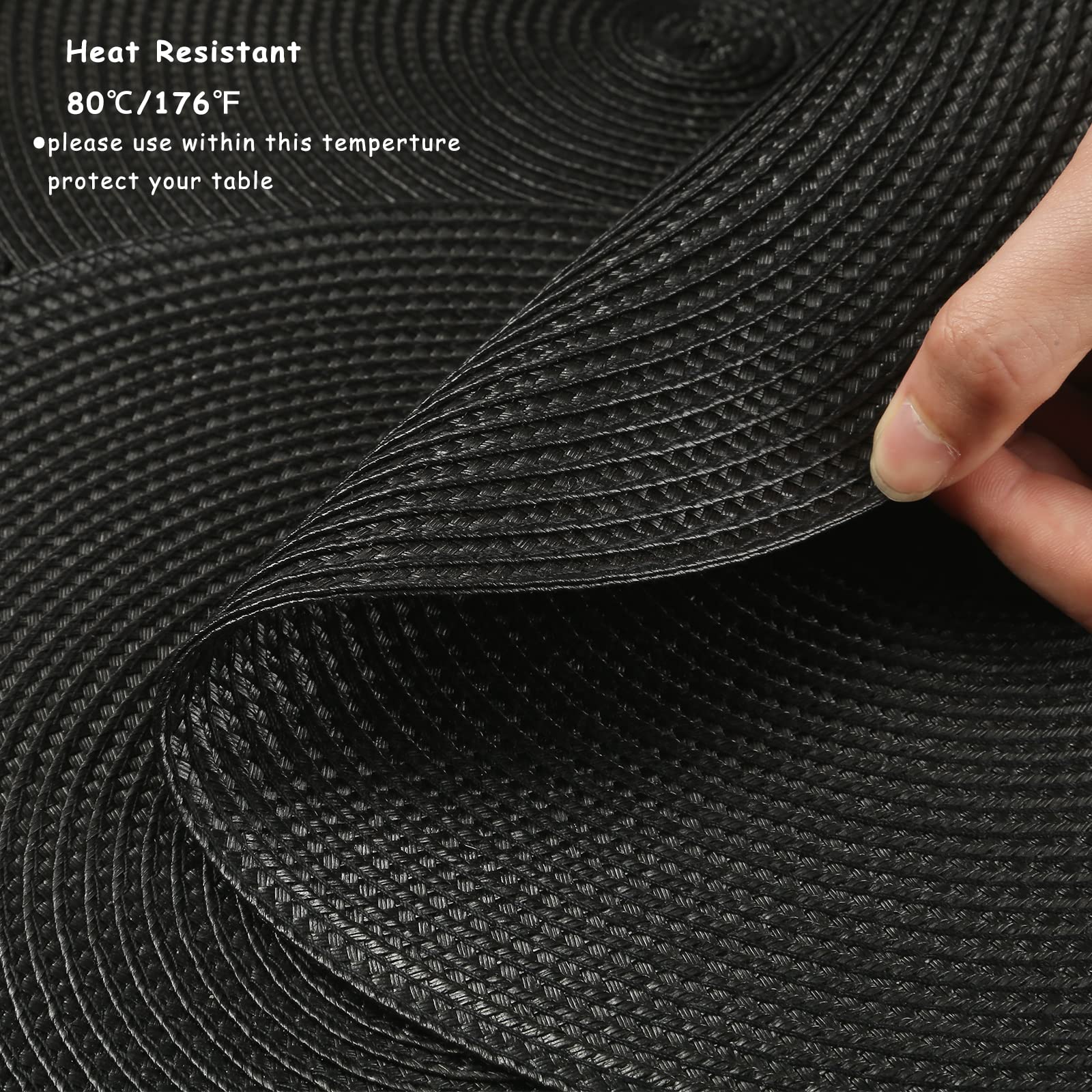 Round Non-Slip Heat Resistant Washable Placemats Set of 6 - 12.6 Inch Small Circle Table Mats for Dining Table (Black) | Perfect for Everyday Meals, Dinner Parties & Home Decor