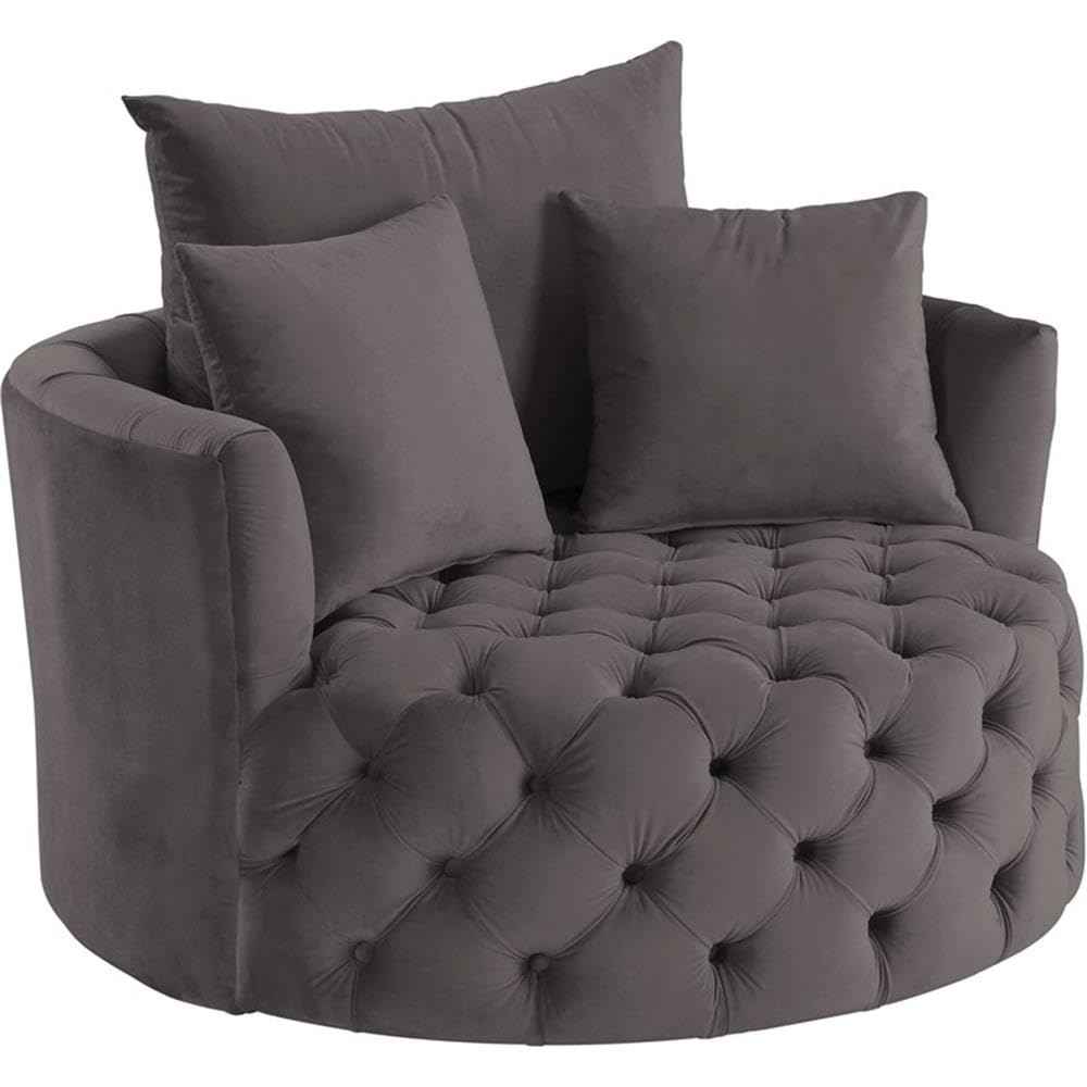 BOWERY HILL Modern Swivel Accent Chair - Gray Velvet Upholstery for Living Room, Bedroom & Office Decor