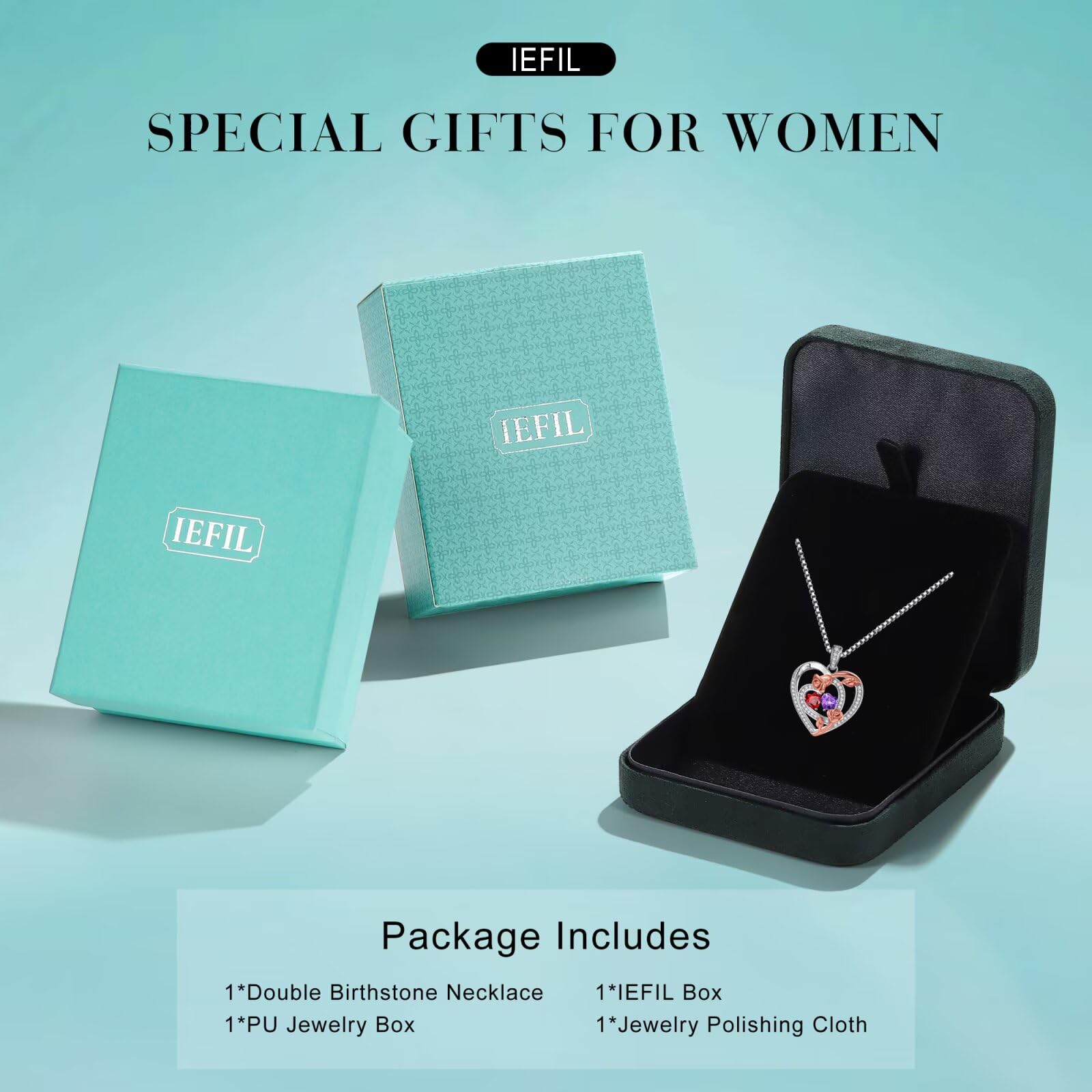 925 Sterling Silver Rose Heart Birthstone Necklace for Women - Personalized Jewelry Gift for Wife, Girlfriend, Mom | Anniversary, Birthday, Mother's Day Present | Elegant Necklace for Everyday Wear & Special Occasions