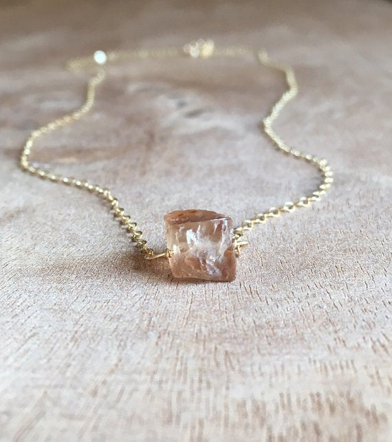 Exquisite Raw Imperial Champagne Topaz Pendant Necklace in Sterling Silver or 14K Gold - Elegant Jewelry Gift for Women, Perfect for Weddings, Anniversaries & Special Occasions