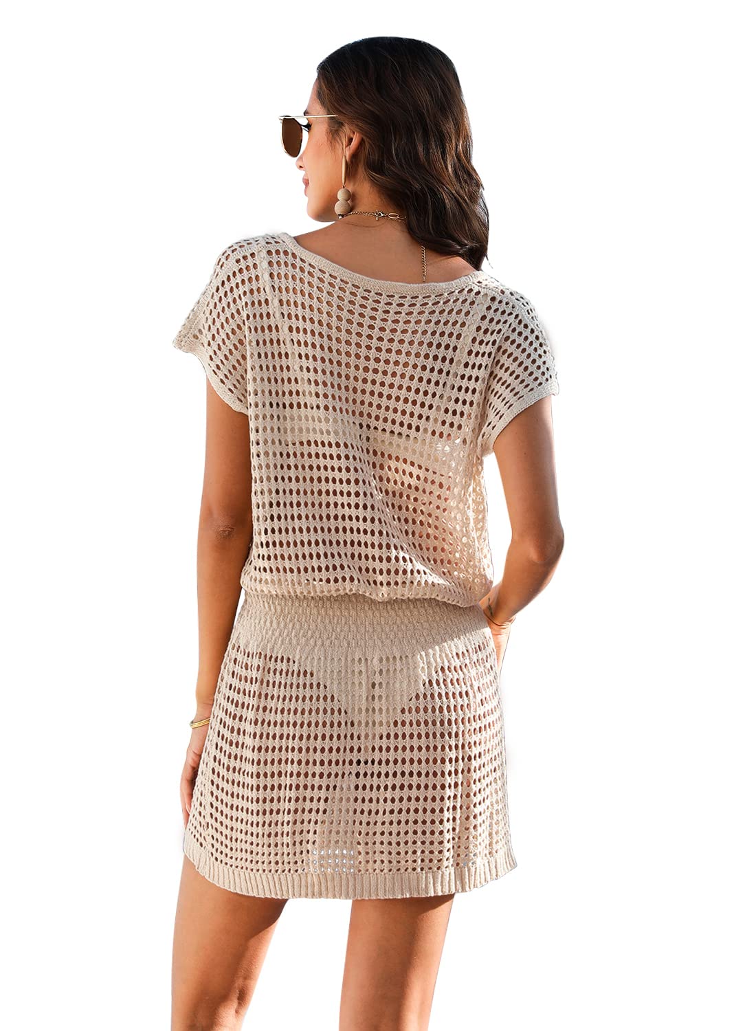 Hount Women's 2025 V-Neck Crochet Beach Cover Up Dress - Stylish Bikini Swimwear Coverup for Pool, Vacation & Summer Outfits
