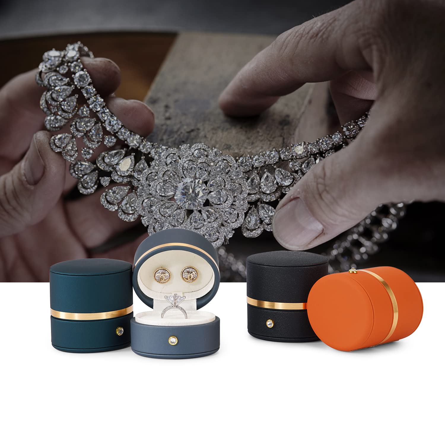 Oirlv Genuine Leather Ring Box for Engagement & Wedding Proposals - Jewelry Gift Box for Rings, Earrings, Necklaces - Premium Orange Jewelry Case - Perfect for Romantic Proposals, Anniversary Gifts & Wedding Accessories