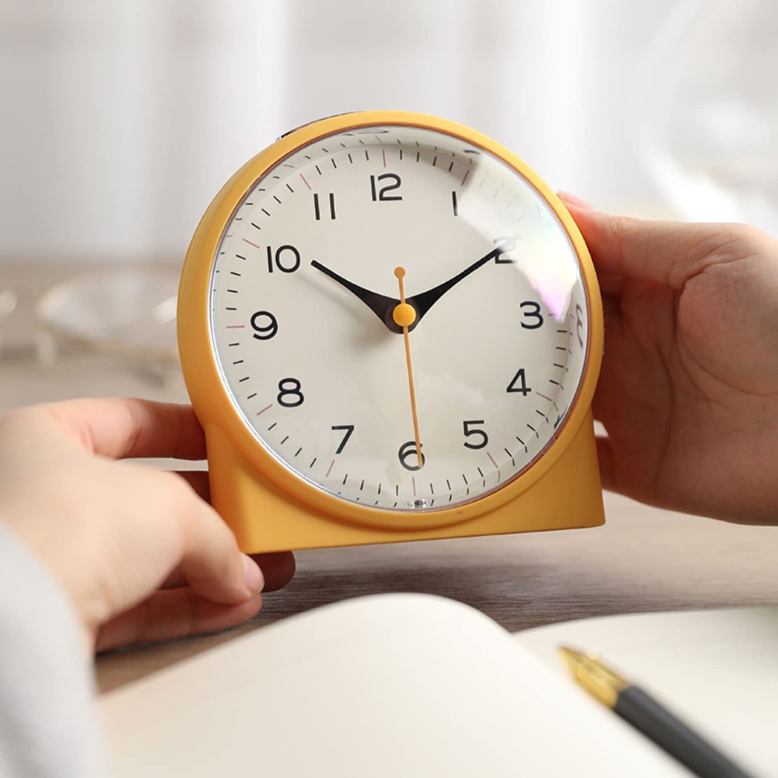 4 Inch Silent Alarm Clock with Night Light - Battery Operated, Snooze Function - Perfect for Bedroom, Office Desk, Nightstand & Gift (Black) | Ideal for Light Sleepers, Students & Home Decor