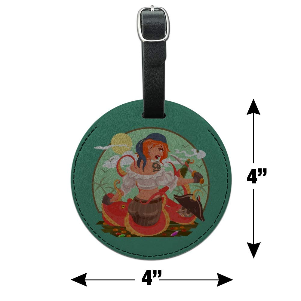 Octopus & Pirate Themed Round Leather Luggage Tag - Waterproof Carry-On ID Tag for Suitcases, Backpacks & Travel Bags | Perfect for Vacation, Business Trips & Cruise Adventures