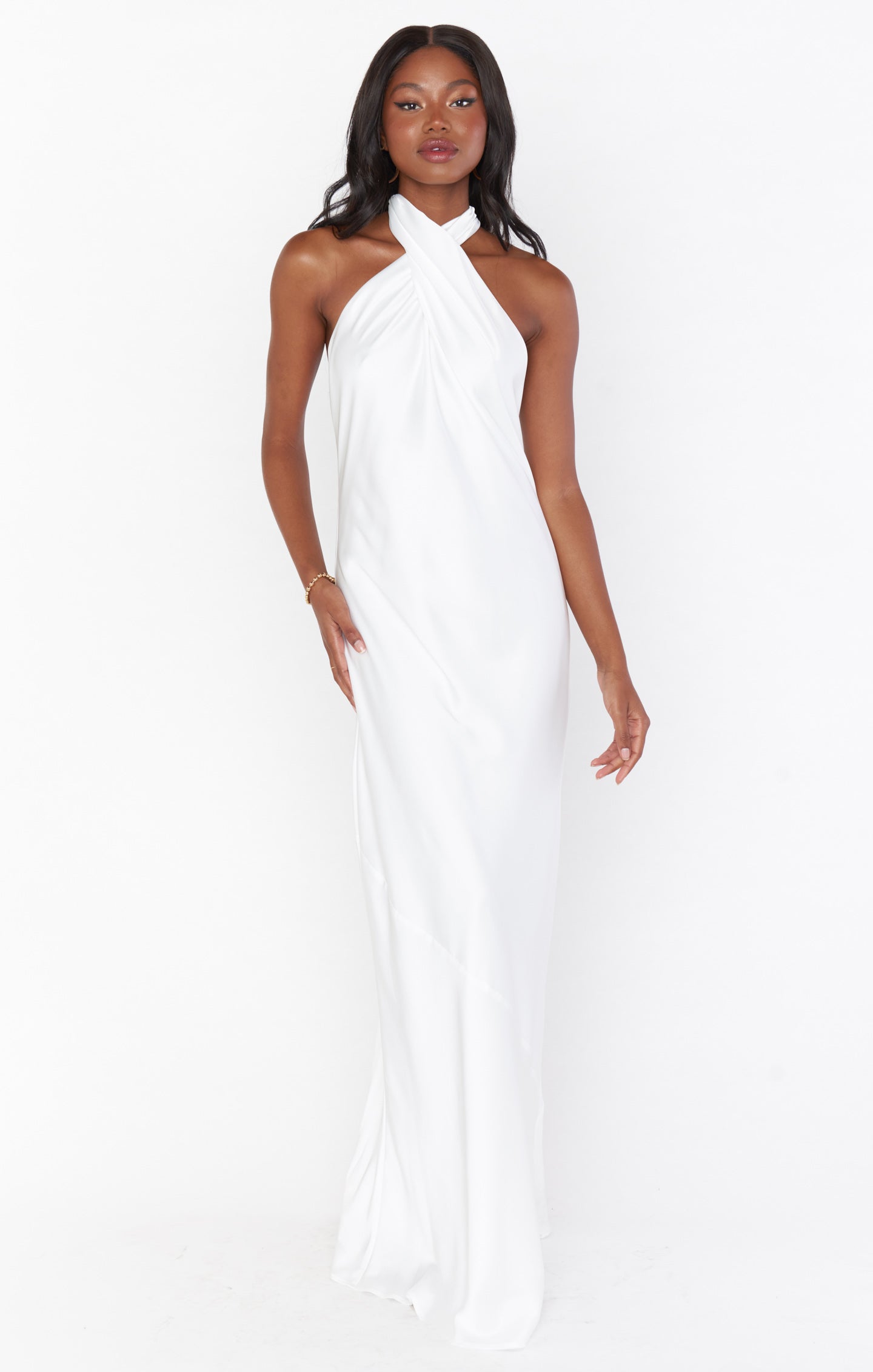 Luxury Ivory Satin Jasmine Halter Maxi Dress for Women - Elegant Summer Beach Wedding Party Dress | Perfect for Bridal Shower, Vacation & Evening Events