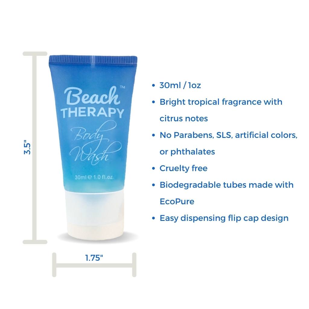 Beach Therapy Body Wash 30ml - Hydrating & Refreshing Shower Gel for Dry Skin - Perfect for Vacation, Travel & Spa Days