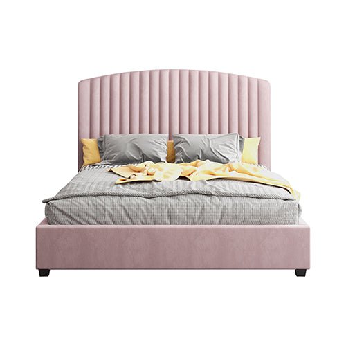 Luxury Pink Velvet King Single Bed Frame - Soft Upholstered Platform Bed with Wooden Slats for Bedroom, Guest Room, or Dorm