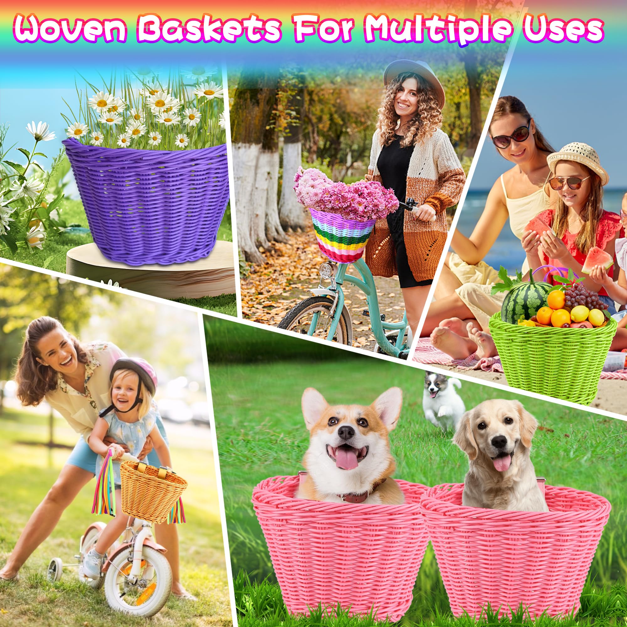 Kids Bike Basket Set - Handwoven Detachable Bike Basket for Girls & Boys - Fits Most Bikes Including Stationary, Ebike & Road Bikes - Perfect for School, Picnics & Outdoor Adventures