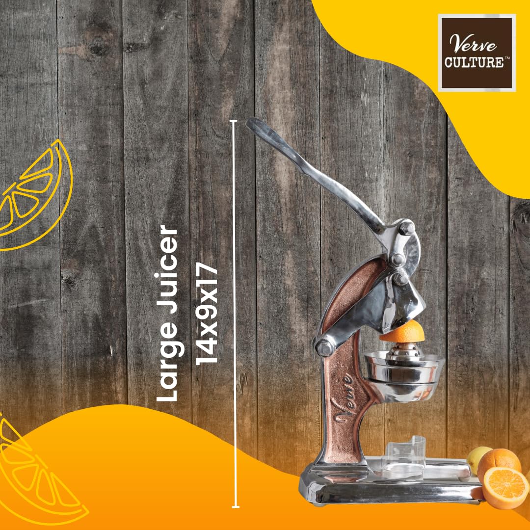 Premium Cast Aluminum Manual Citrus Juicer - Heavy Duty Hand Press for Oranges, Grapefruits & Large Fruits | Perfect for Fresh Morning Juice, Healthy Cocktails & Cooking | Verve CULTURE Rose Gold 14x9x17 in