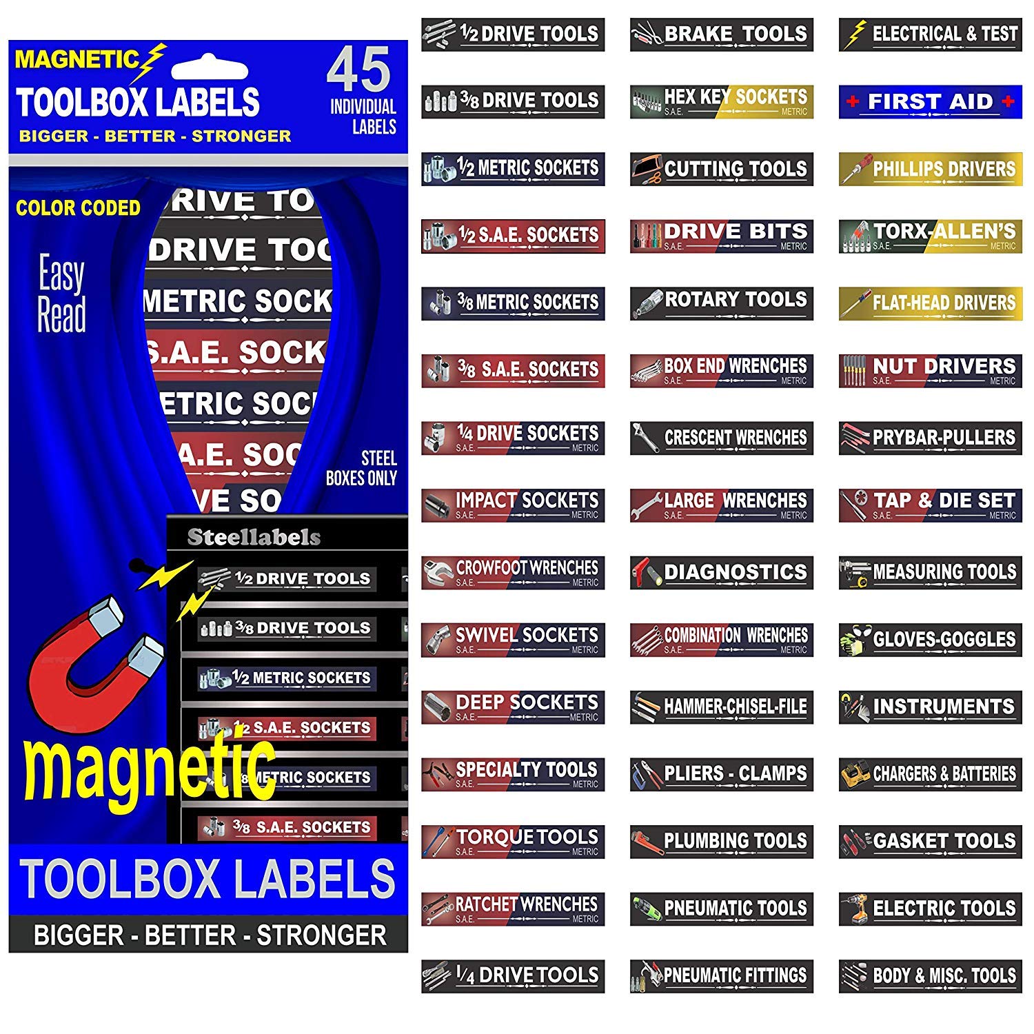 Ultimate Magnetic Tool Box Organizer Labels - Blue Edition | Organize Steel Tool Chests, Drawers & Cabinets Easily | Fits Craftsman, Snap-on, Mac, Matco & Cornwell | Perfect for Garage, Workshop & DIY Projects