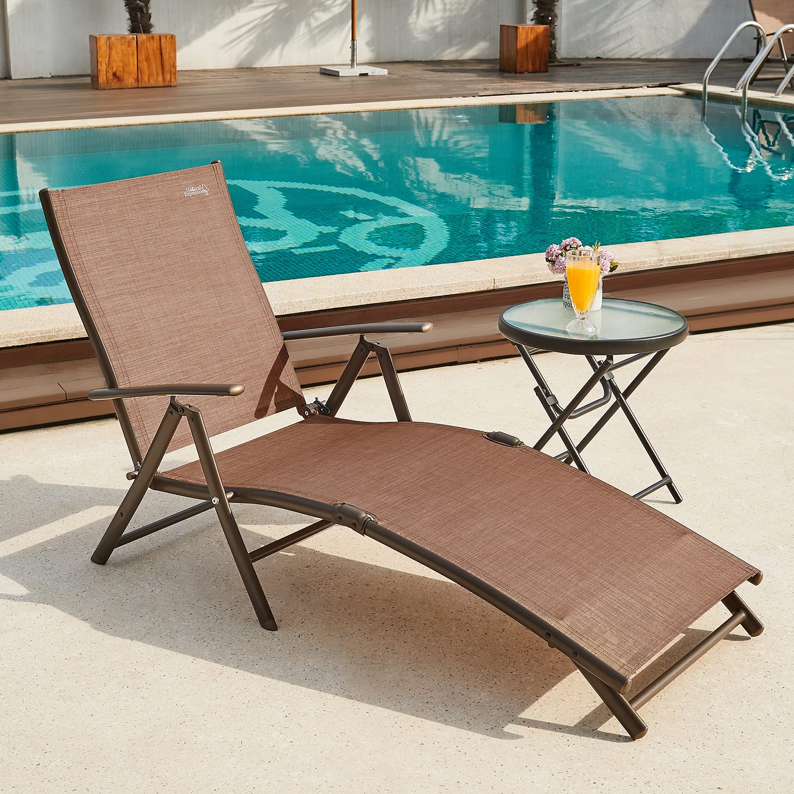 Premium Aluminum Folding Chaise Lounge Chair - Adjustable Outdoor Recliner for Poolside, Beach, Backyard & Lawn - Heavy Duty 300 lbs Capacity - Perfect for Sunbathing, Relaxing & Outdoor Lounging