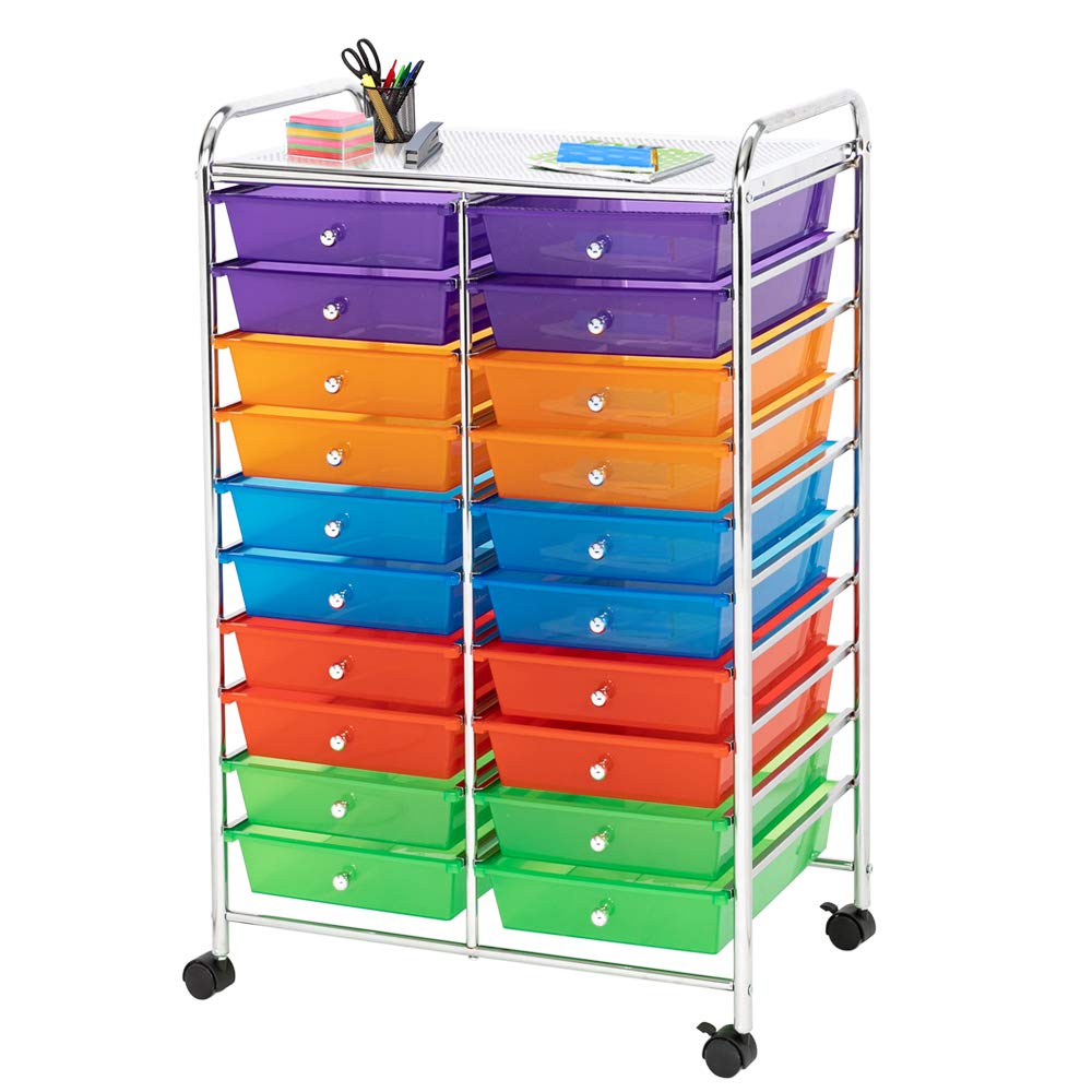 MengK 20-Drawer Rolling Storage Cart with Multi-Color Drawers - Perfect for Craft Room, Office, Classroom, and Home Organization