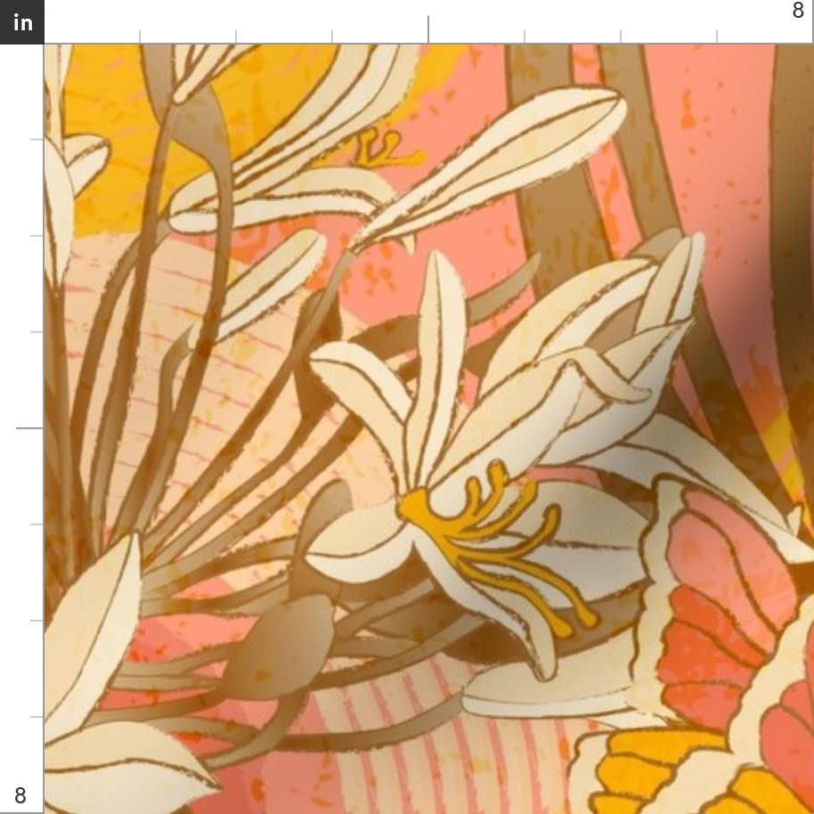 Morning Pink Flower Yellow Sunset Butterfly Printed Minky Fabric Fat Quarter - Soft Plush for Sewing Baby Blankets, Quilt Backing & Home Decor | DIY Nursery Projects & Cozy Throw Blankets