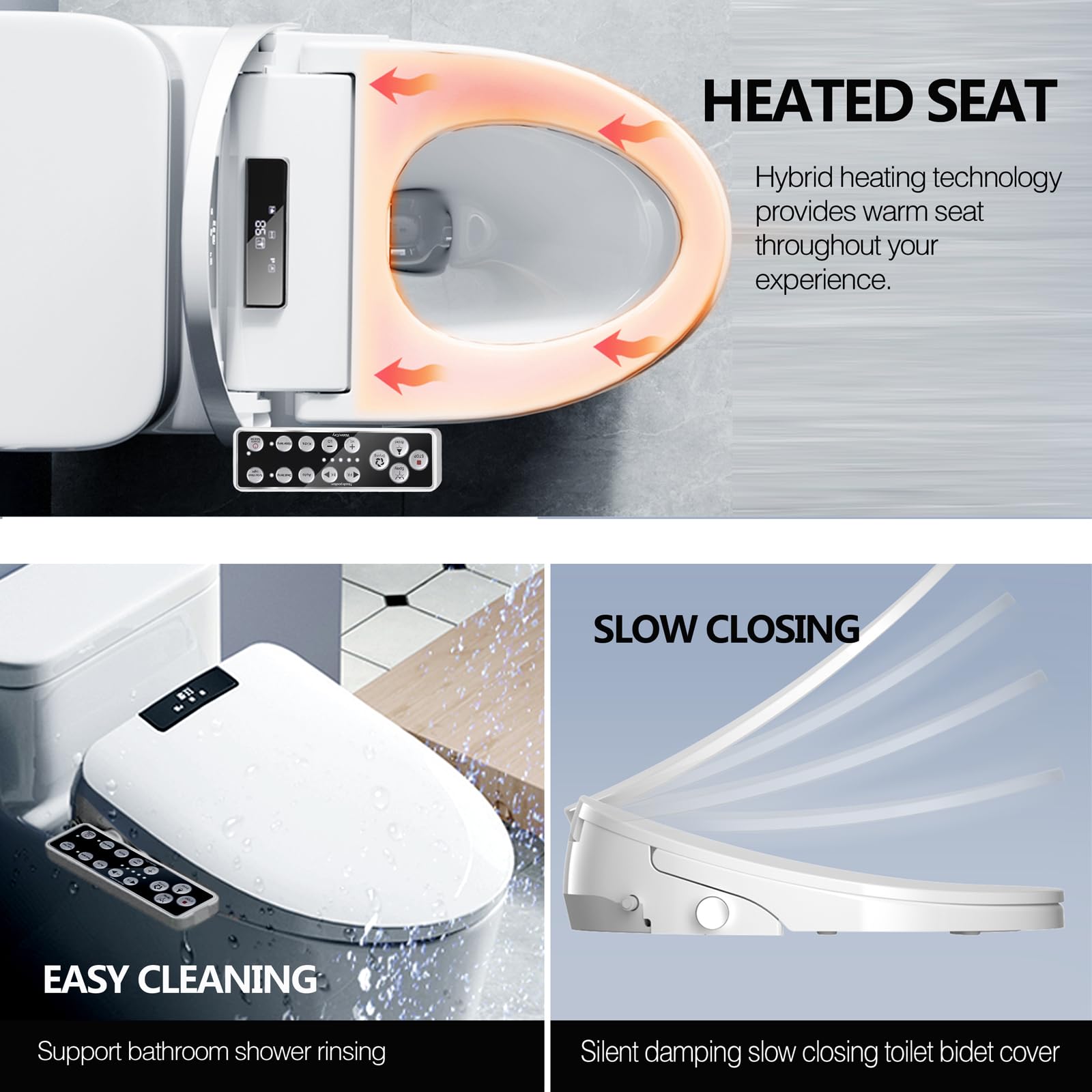 Premium Elongated Bidet Toilet Seat - Smart Electronic Heated Toilet Seat with Unlimited Warm Water, Adjustable Temperature & Warm Air Dryer | Self-Cleaning Stainless Steel Nozzle & Side Panel Control | Perfect for Modern Bathrooms & Luxury Home Upgrades