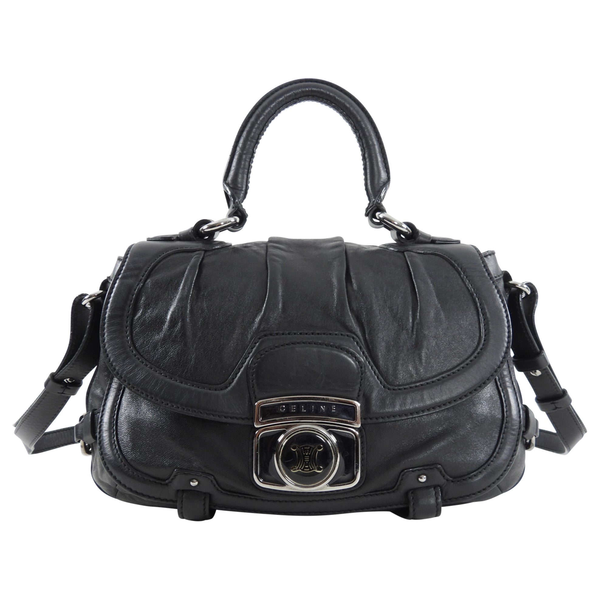 Vintage Celine Black Leather Two-Way Shoulder Bag from 2007 AW Collection - Perfect for Work, Travel & Everyday Use