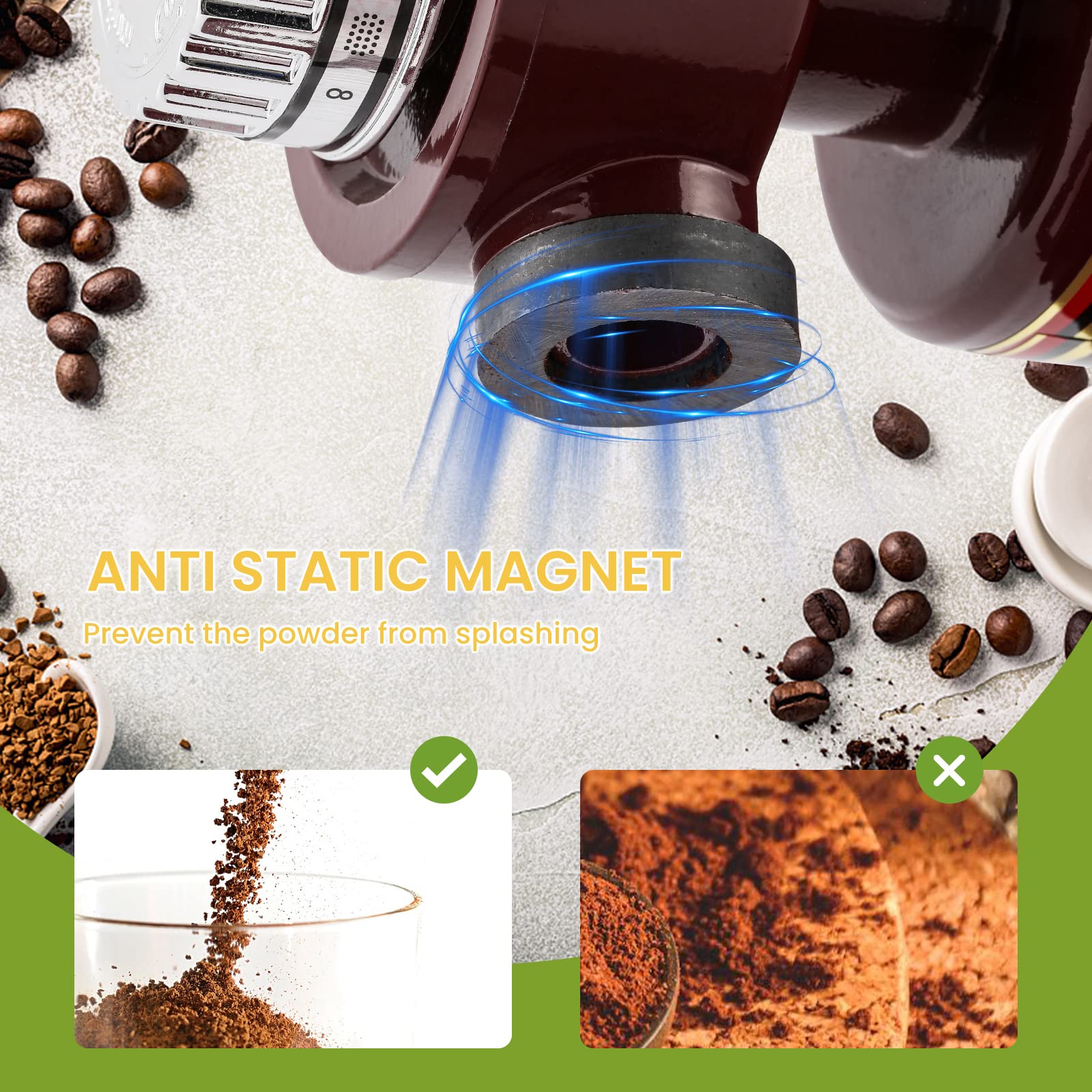 Premium Electric Burr Coffee Grinder for Espresso & Drip - Adjustable Grind Settings, Silent Operation, Includes Brush & Spoon (Red) - Perfect for Home, Office & Coffee Shops