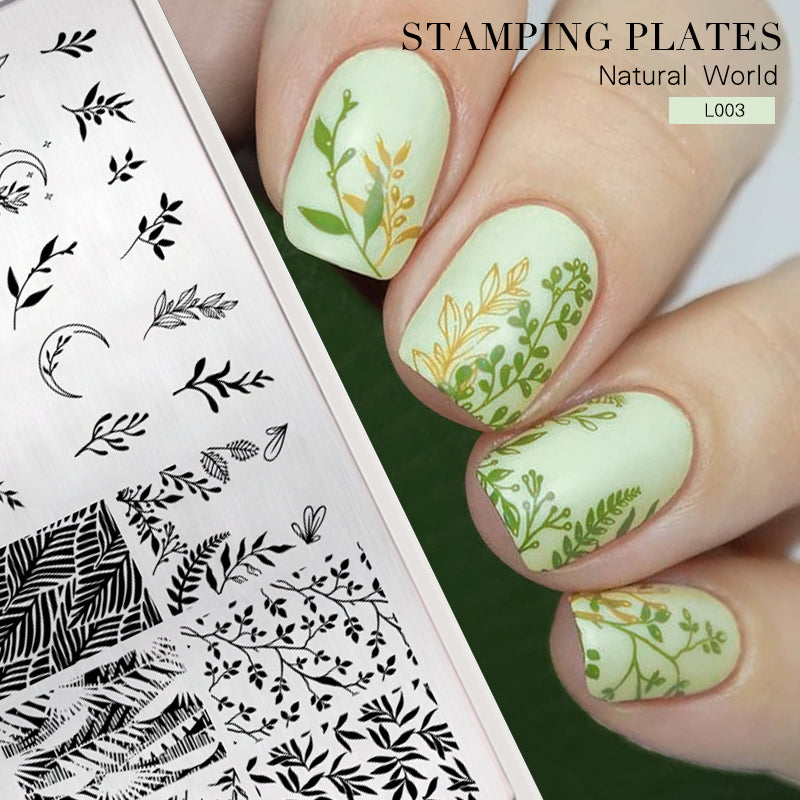 BORN PRETTY Nail Art Stamping Plate - Natural World Design L003 for DIY Manicure, Perfect for Home Salon & Professional Nail Artists