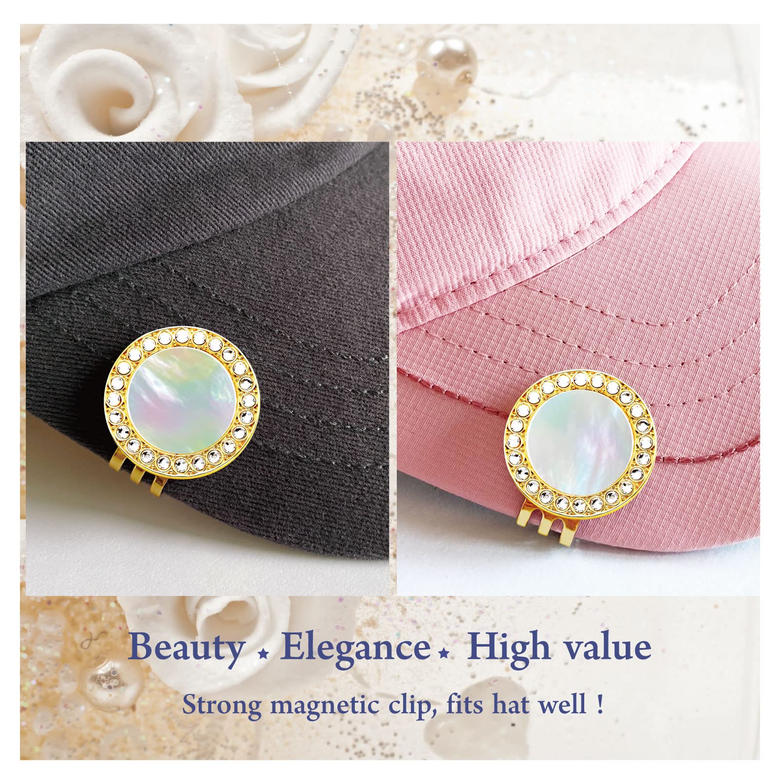 Premium Golf Ball Marker Hat Clip with Pearl Crystal - Stylish Golf Accessories & Gifts for Women - Perfect for Golf Tournaments, Practice & Fashion on the Course