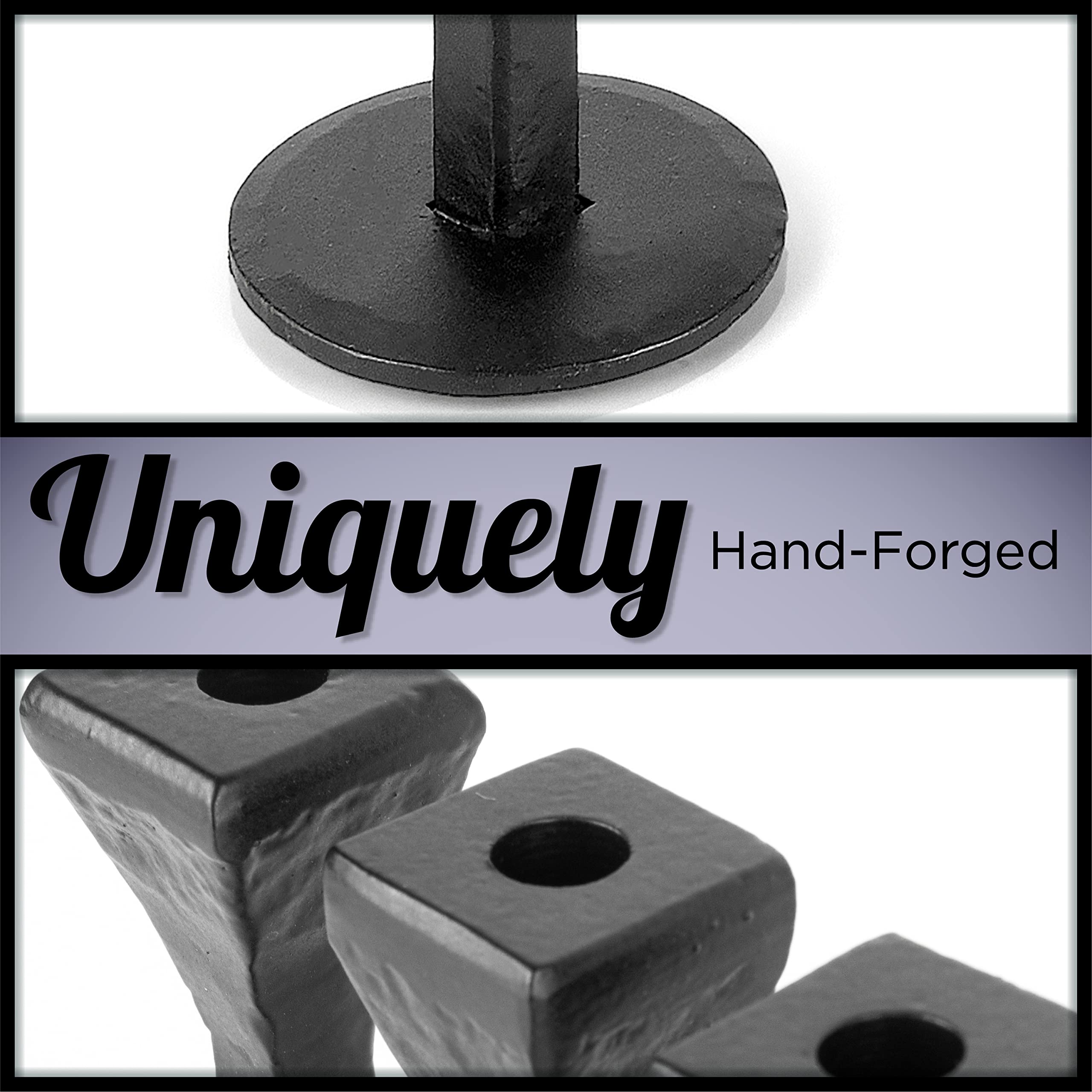 Handcrafted 9-Branch Hanukkah Menorah - Traditional Iron Hanukiah Candlestick Holder for Chanukah Celebration - Black Decorative Menorah (13.7