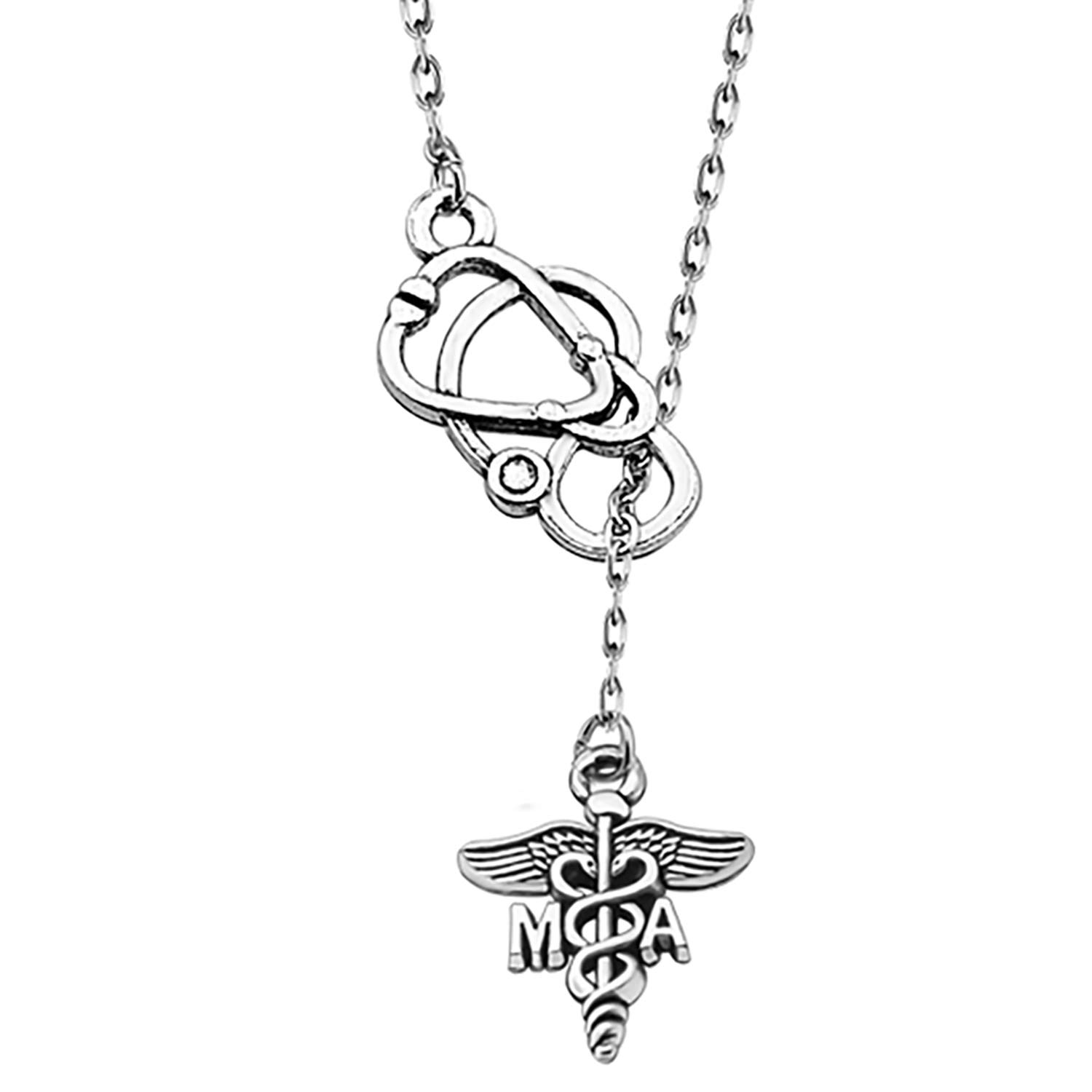 Bobauna Medical Assistant Stethoscope Lariat Y Necklace - MA Physician Jewelry for Nurses & Doctors - Perfect Medical Appreciation & Graduation Gift for Healthcare Professionals - Ideal for Clinical Work, White Coat Ceremonies & Medical School Events