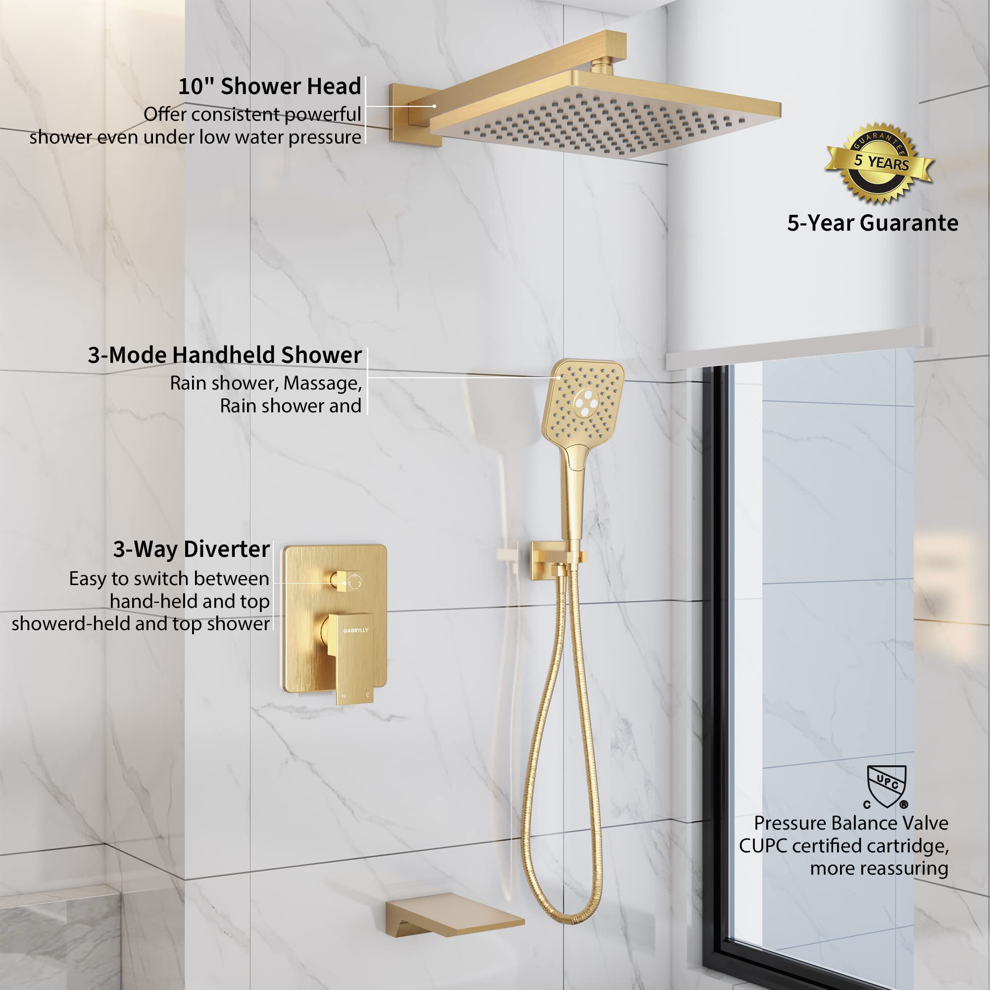 Gabrylly Brushed Gold Shower System - 10