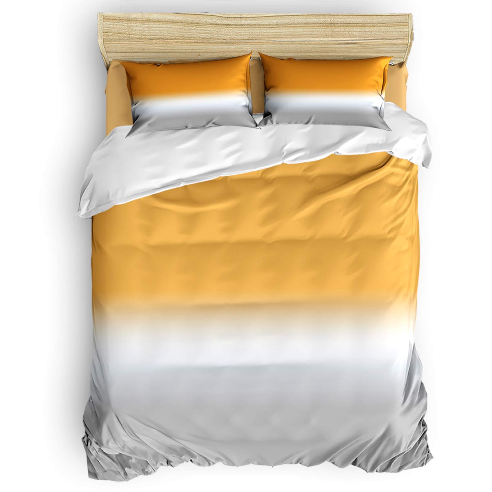 PartyShow 4-Piece Full Size Bedding Set - Orange Grey Ombre Abstract Art Comforter Cover with 2 Pillowcases, Soft Bed Sheets for Girls & Boys Bedroom Decor - Perfect for Modern Home, Dorm Room & Guest Bedroom