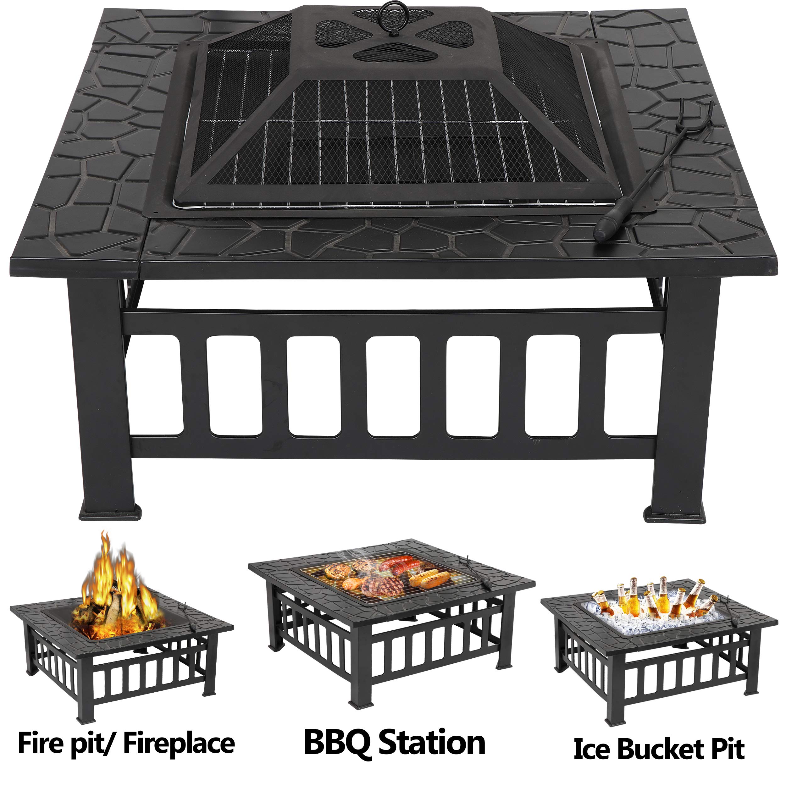 32 Inch Bronze Outdoor Fire Pit with Spark Screen & Waterproof Cover - Wood Burning Bonfire Bowl for Patio, BBQ, Camping, Picnic & Garden Use - Perfect for Backyard Gatherings and Cozy Evenings