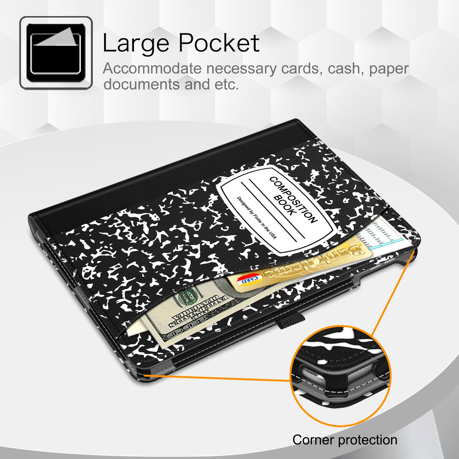 Fintie Protective Case for iPad 6th/5th Gen (2018/2017 Model) & iPad Air 2/Air 1 (9.7 Inch) - Multi-Angle Stand Cover with Corner Protection & Storage Pocket, Composition Book Black - Perfect for Work, School & Travel