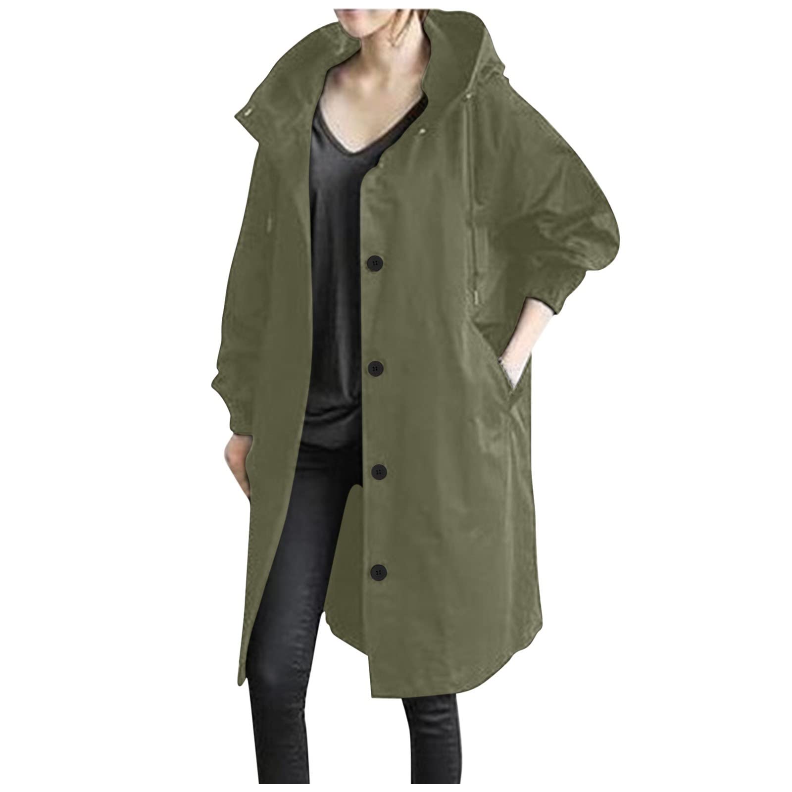 Women's Lightweight Waterproof Trench Coat - Windproof Rain Jacket with Hood for Outdoor Activities, Plus Size Raincoat for Hiking, Travel & Daily Commute