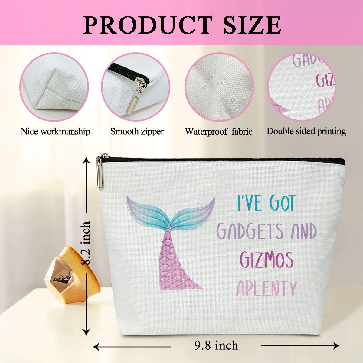 Mermaid Makeup Bag for Women - Waterproof Cosmetic Travel Toiletry Bag - Perfect Beach Vacation Gift for Teens, Girls, Wife, Sister & Best Friend - Great for Summer Trips, Pool Parties & Beach Getaways