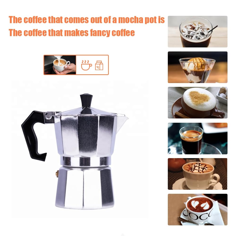 6 Cup Classic Moka Pot (9 oz) - Stovetop Espresso Maker in Aluminum Silver | Cuban Coffee Maker with Replacement Parts | Perfect for Home Brewing, Camping & Outdoor Adventures | Make Rich Espresso Coffee Easily