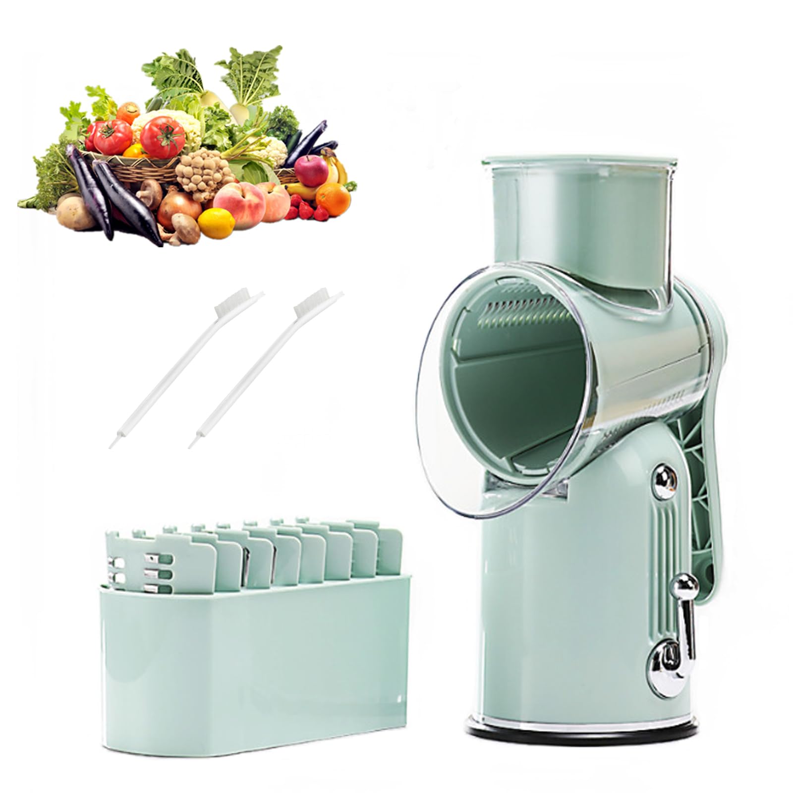 Sumetas Rotary Cheese Grater & Vegetable Slicer - 5 Interchangeable Blades for Fruits, Cheese & Veggies | Easy Clean Kitchen Mandoline | Perfect for Salads, Pasta Garnish & Meal Prep (Green)