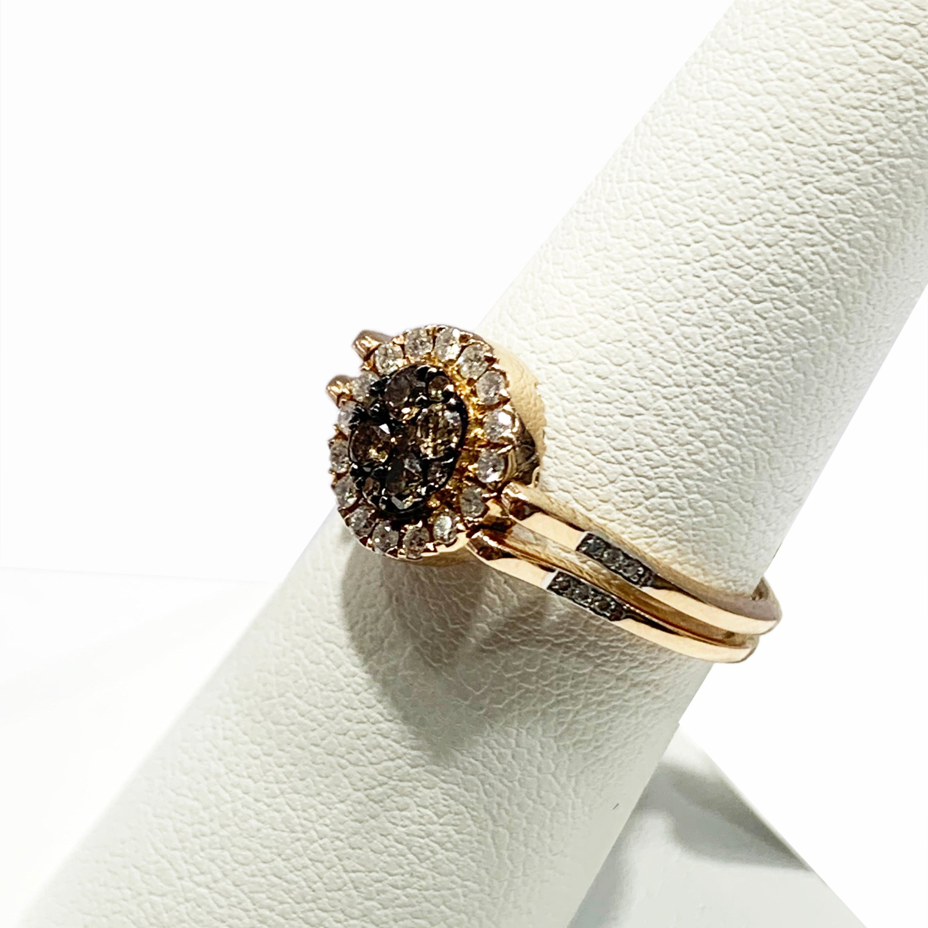 14K Rose Gold Brown & White Diamond Flip Ring for Women - Elegant Stackable Band for Everyday Wear & Special Occasions